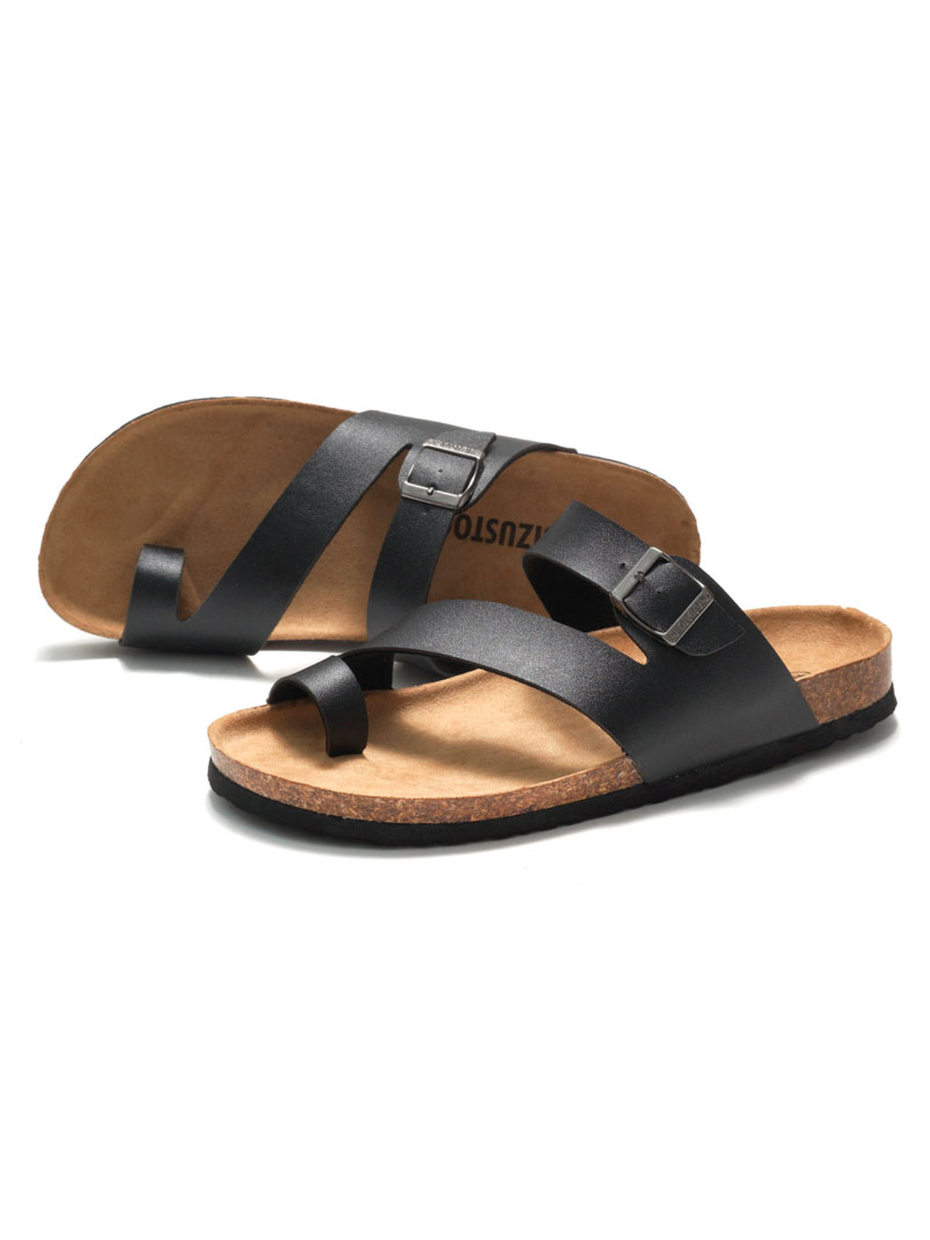 Black Comfort Cork Toe-Loop Sandals
