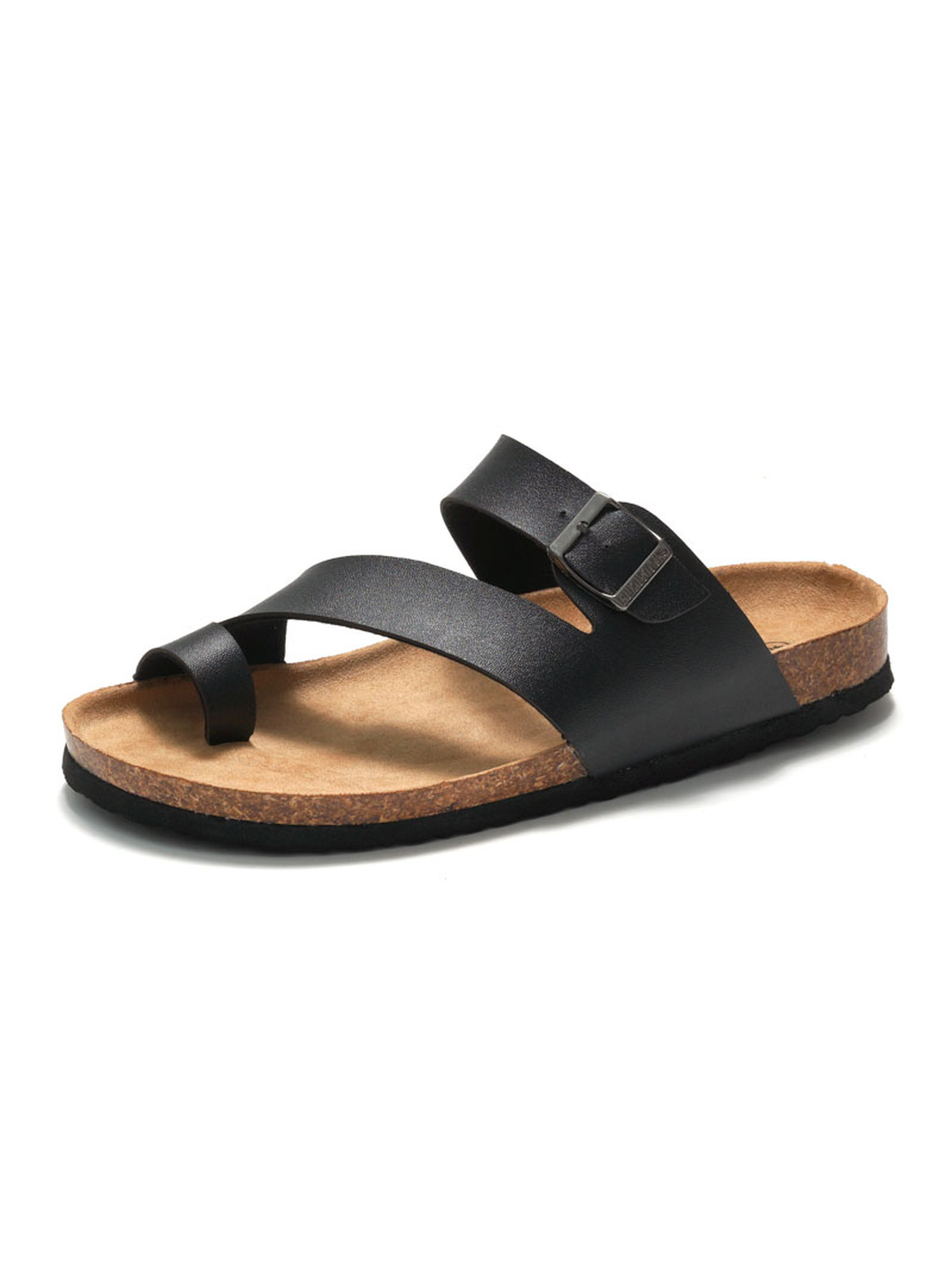 Black Comfort Cork Toe-Loop Sandals