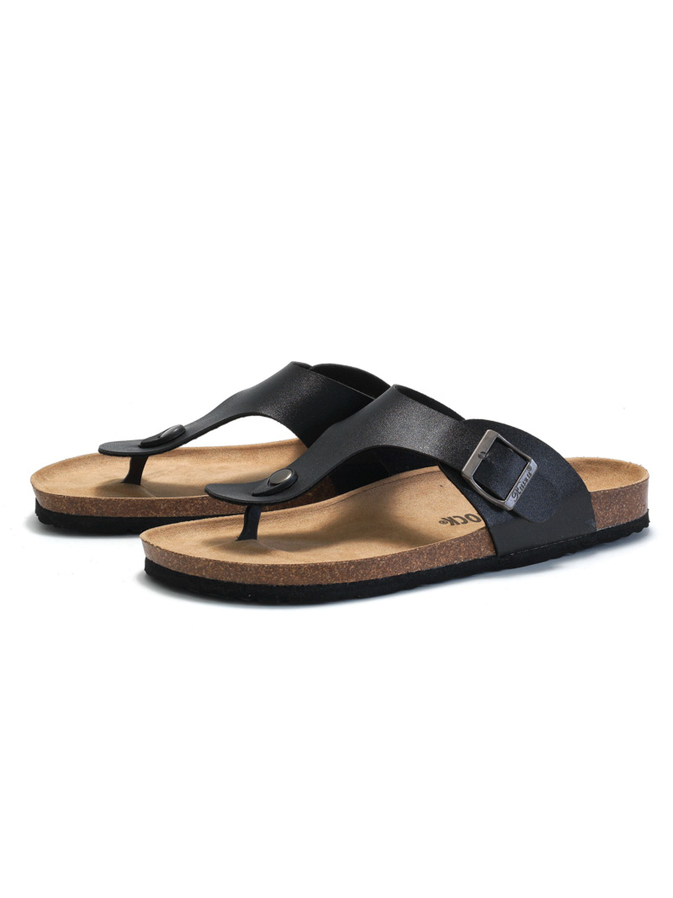 Black Cork Sole Thong Sandals