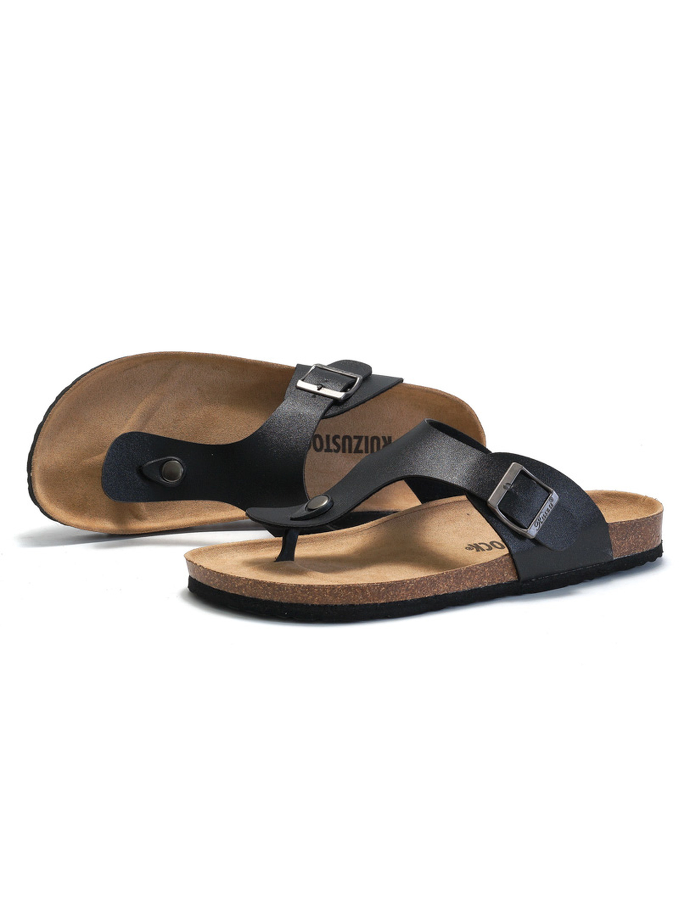 Black Cork Sole Thong Sandals