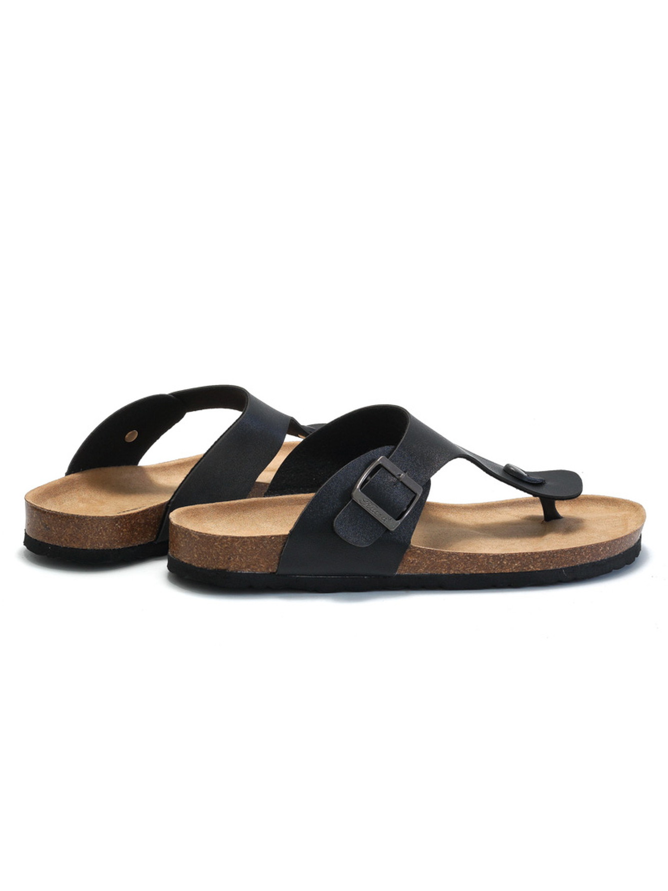Black Cork Sole Thong Sandals
