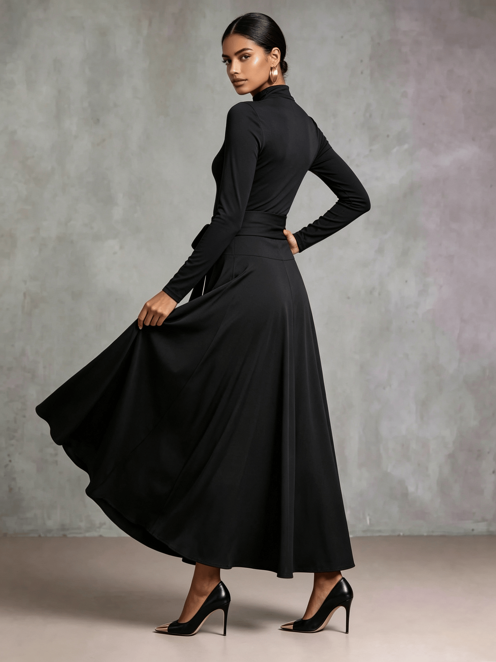 Black A-Line Ankle Length Skirt