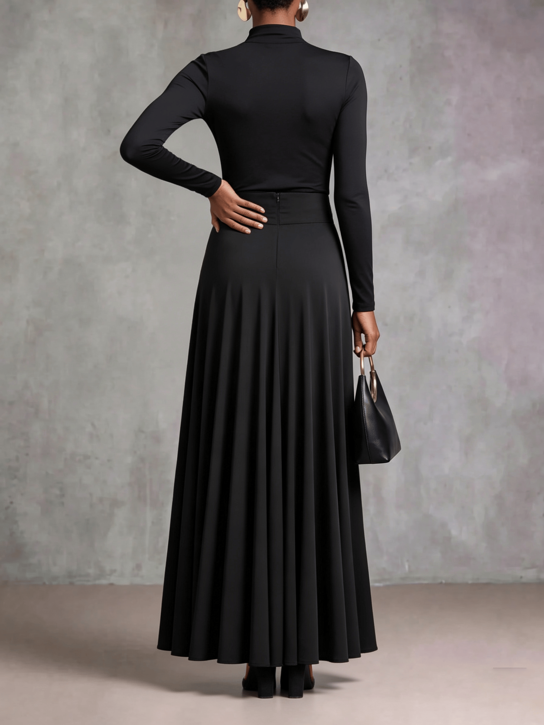 Black A-Line Ankle Length Skirt