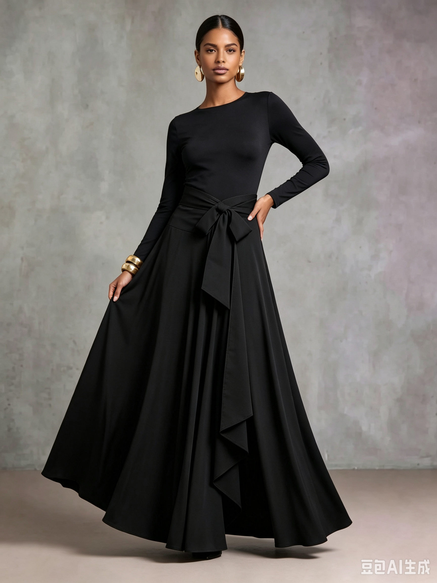 Black A-Line Ankle Length Skirt