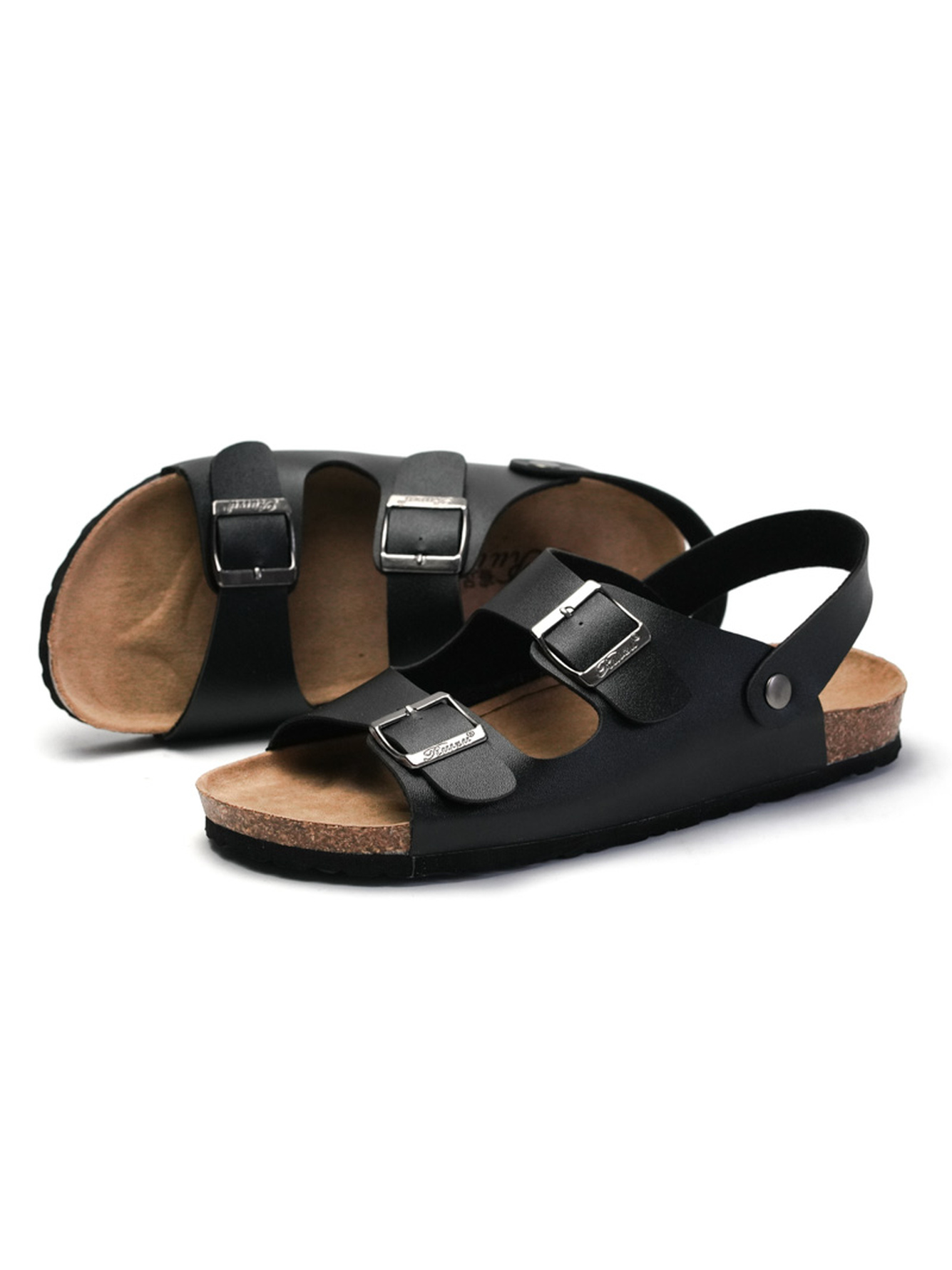 Black Casual Slides with Buckles