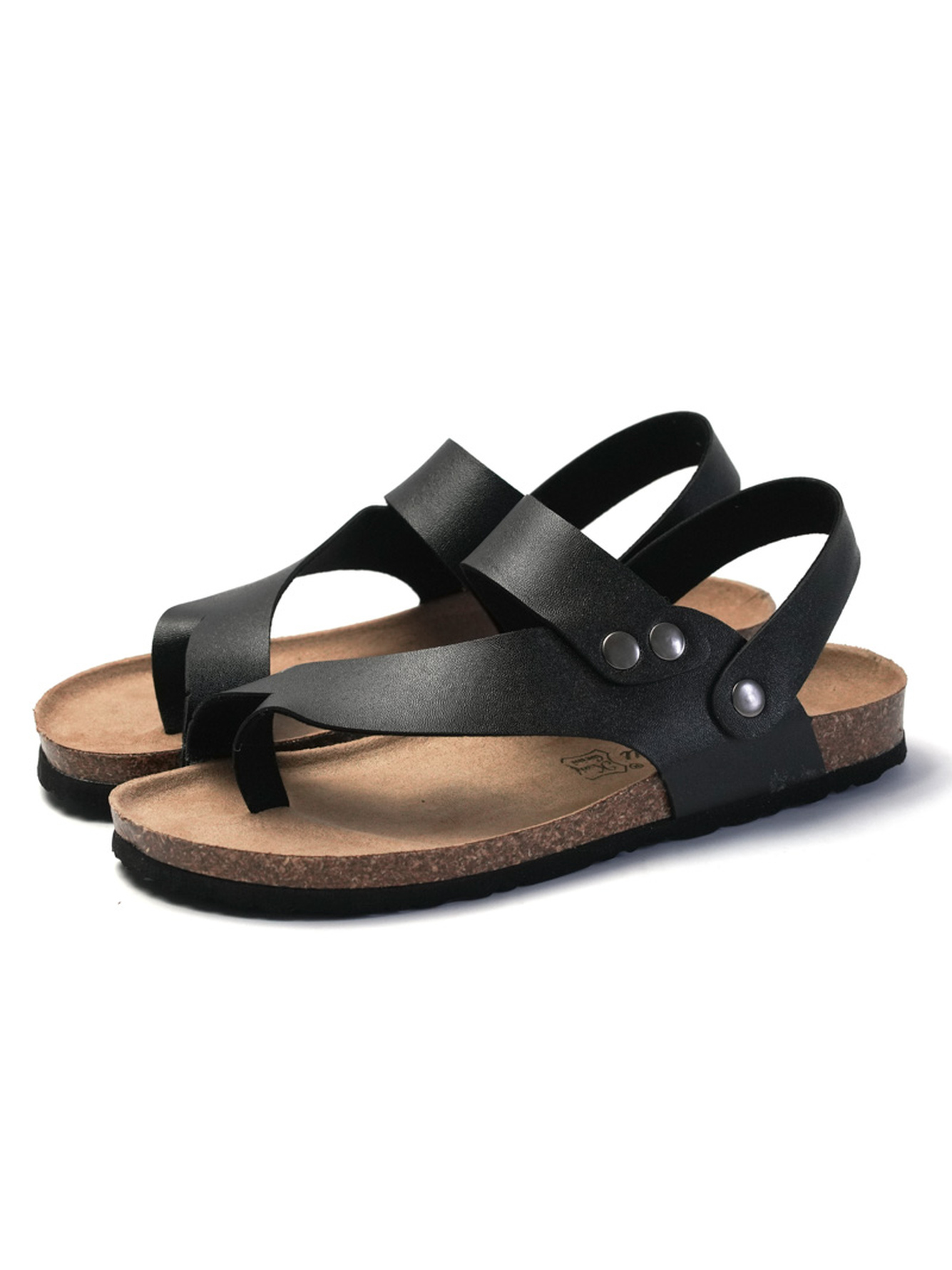 Black Casual Sandals with Cork Sole