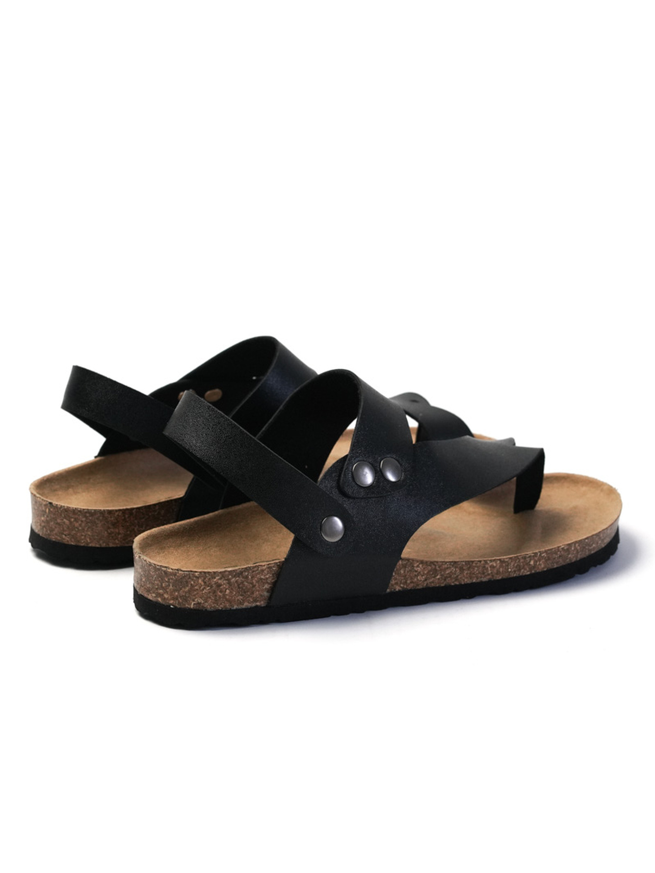 Black Casual Sandals with Cork Sole