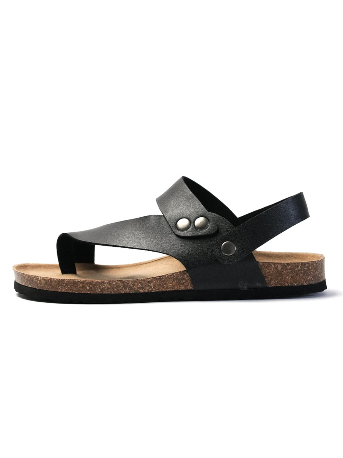 Black Casual Sandals with Cork Sole