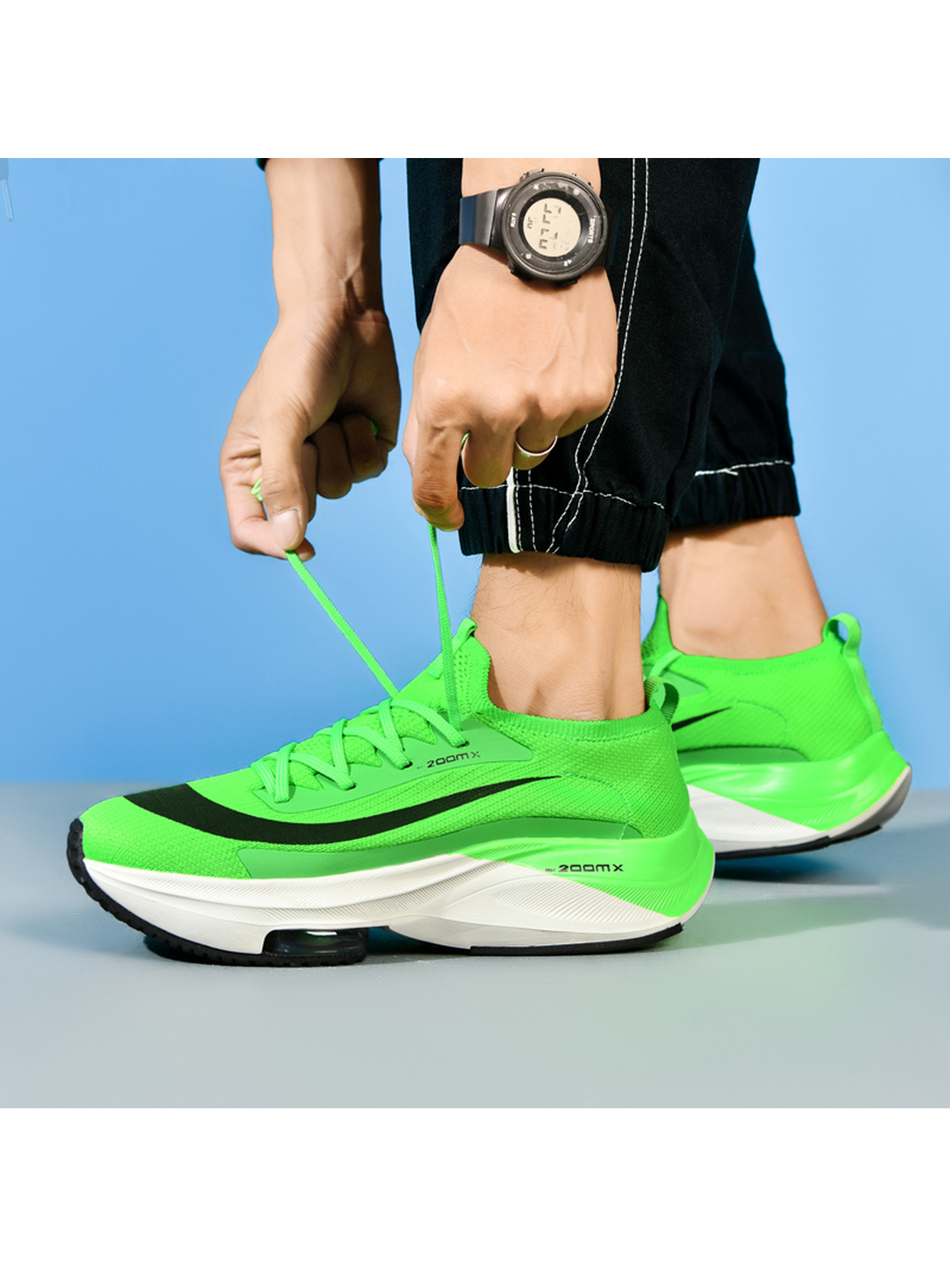 Green Lace-Up Sports Sneakers