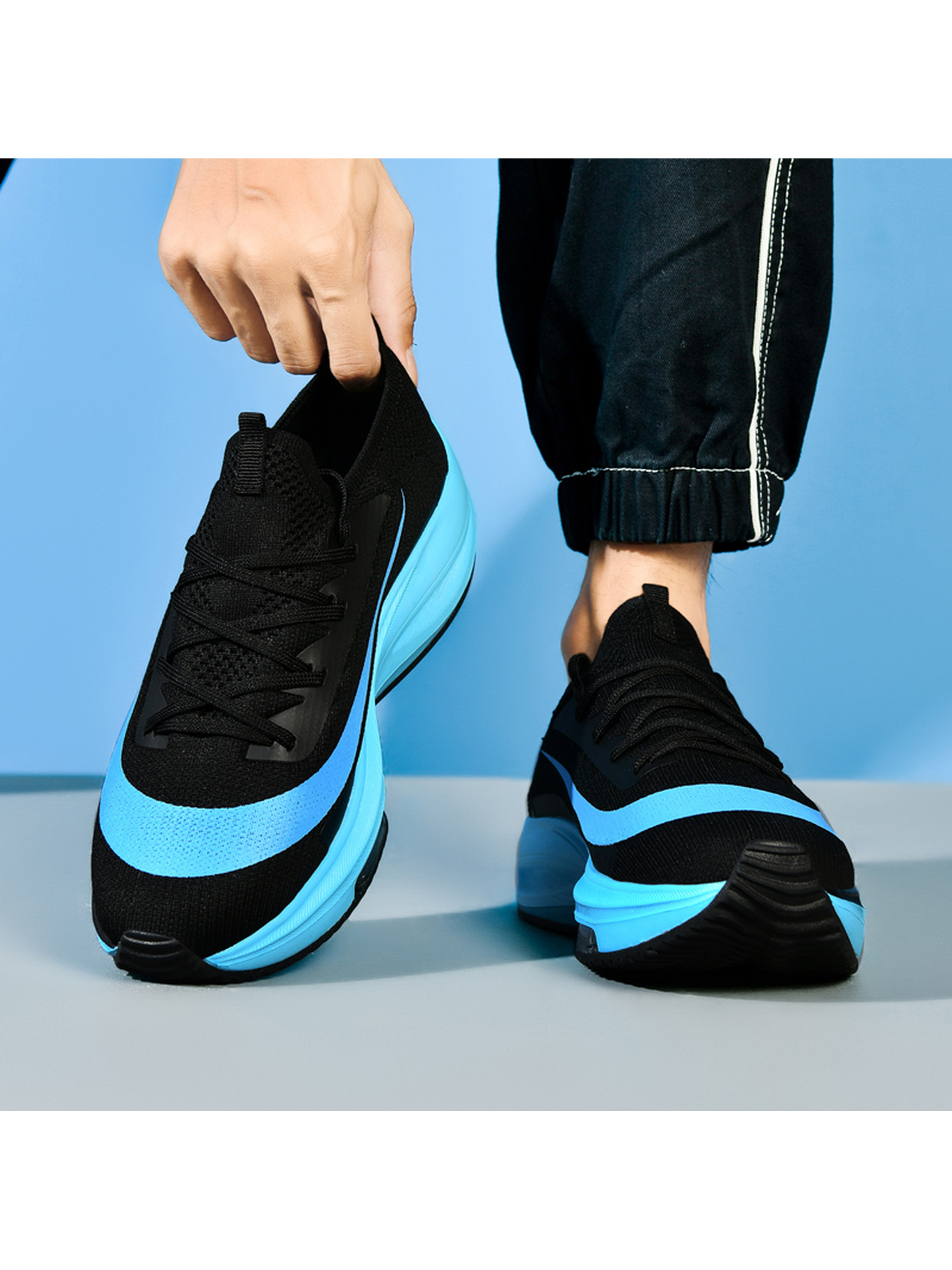 Black Lace-Up Athletic Running Shoes