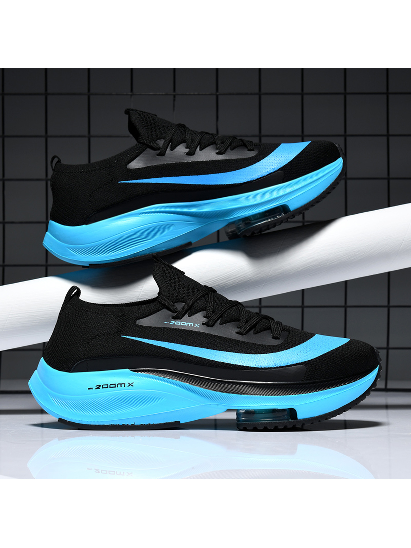 Black Lace-Up Athletic Running Shoes