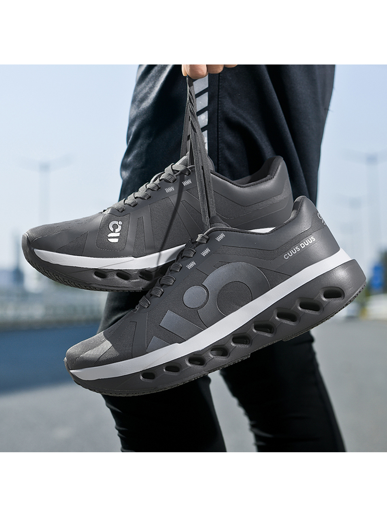 Grey Lace-Up Athletic Sneakers
