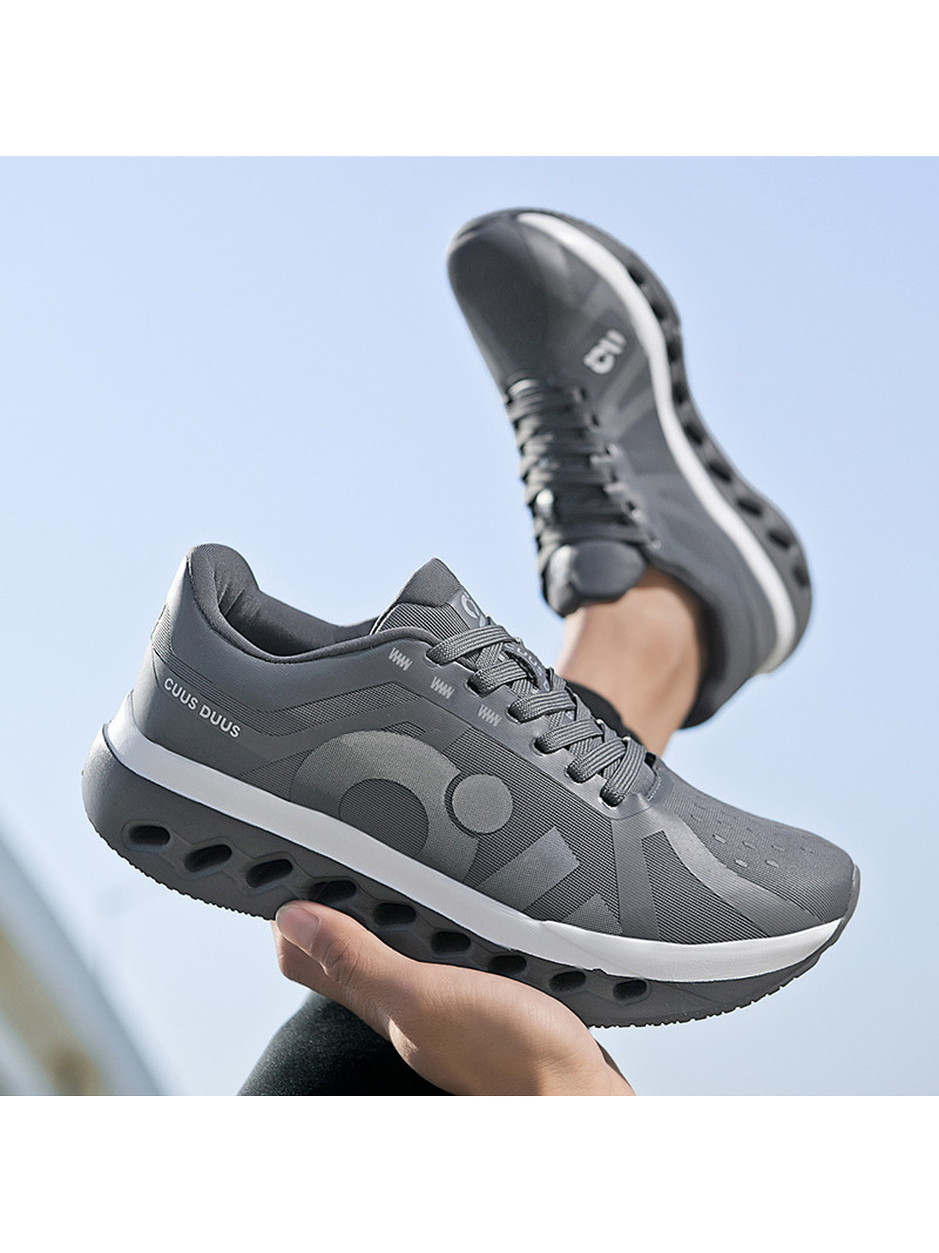 Grey Lace-Up Athletic Sneakers