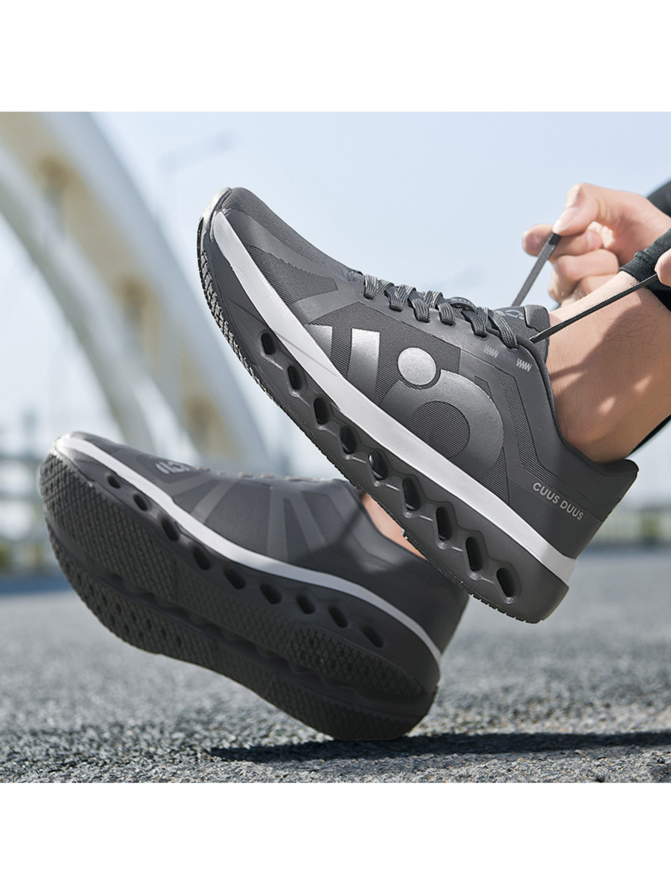 Grey Lace-Up Athletic Sneakers