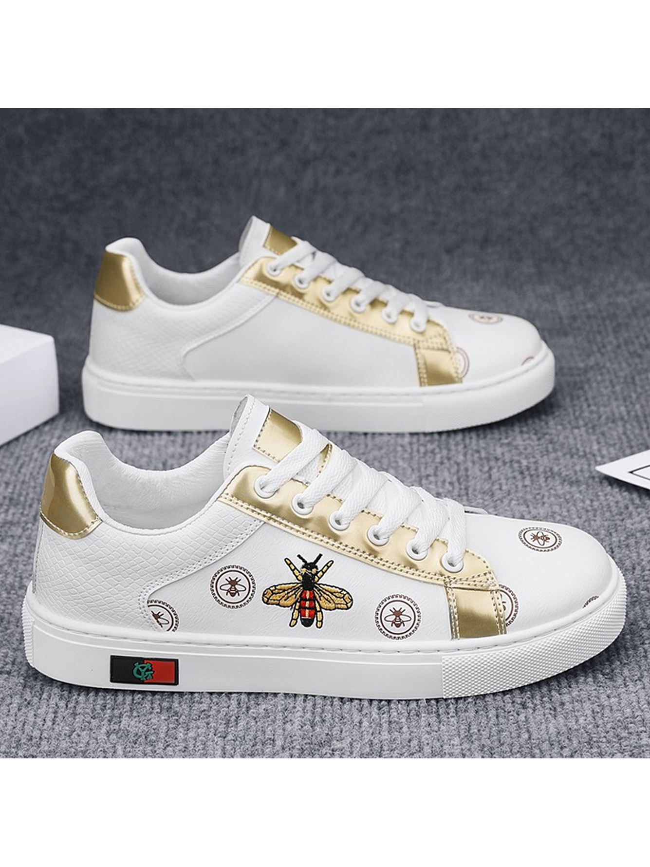 White Bee Embroidered Casual Sneakers