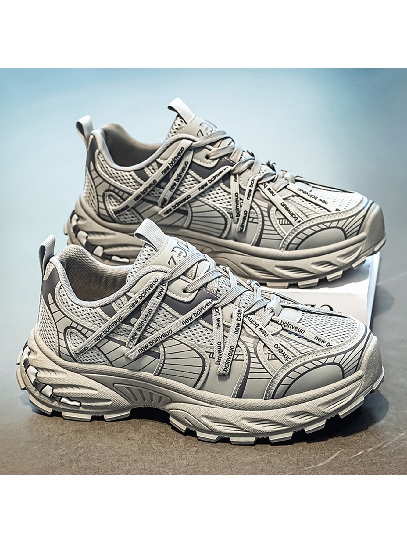 Grey Lace-Up Lightweight Athletic Sneakers