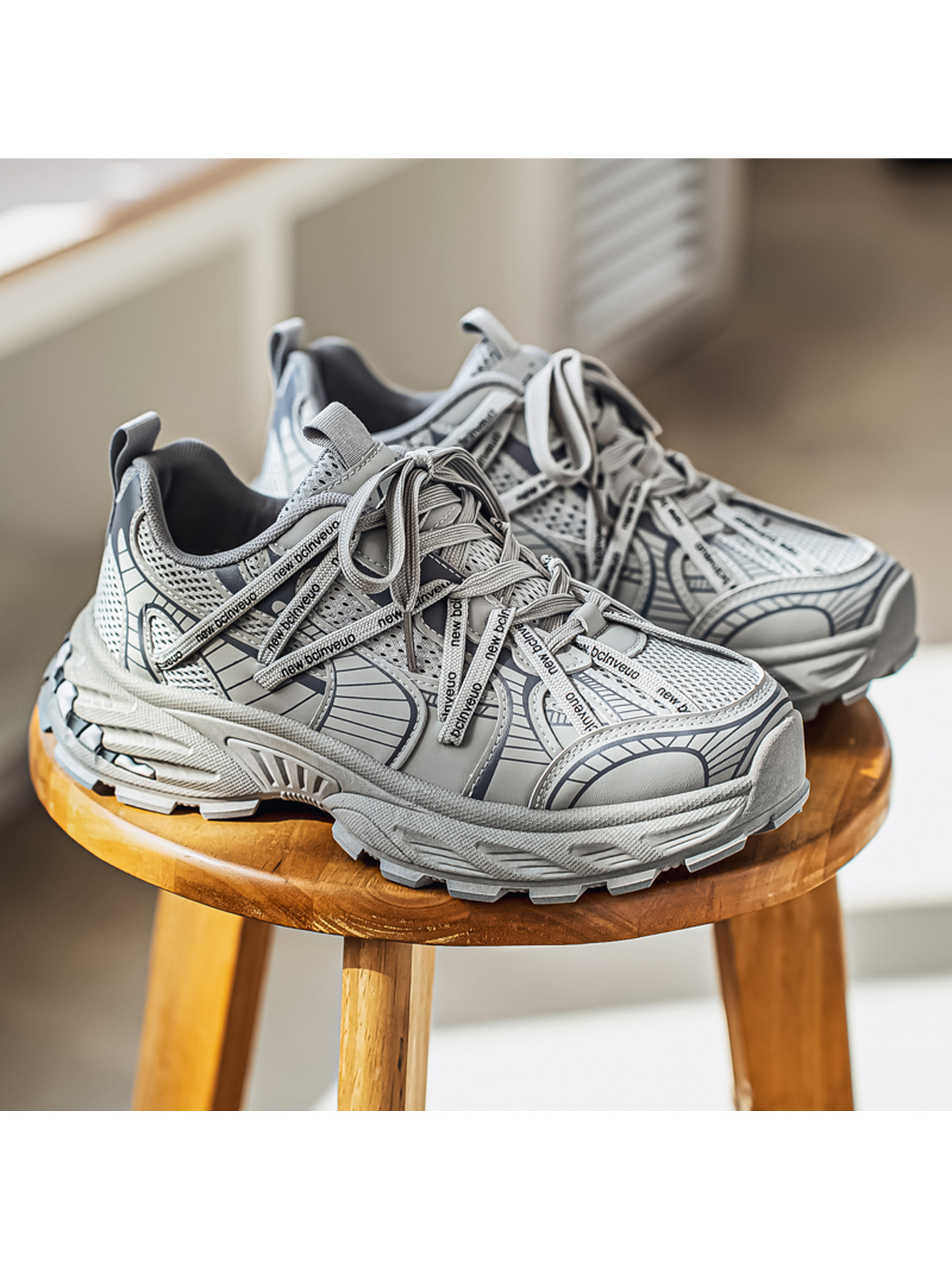 Grey Lace-Up Lightweight Athletic Sneakers