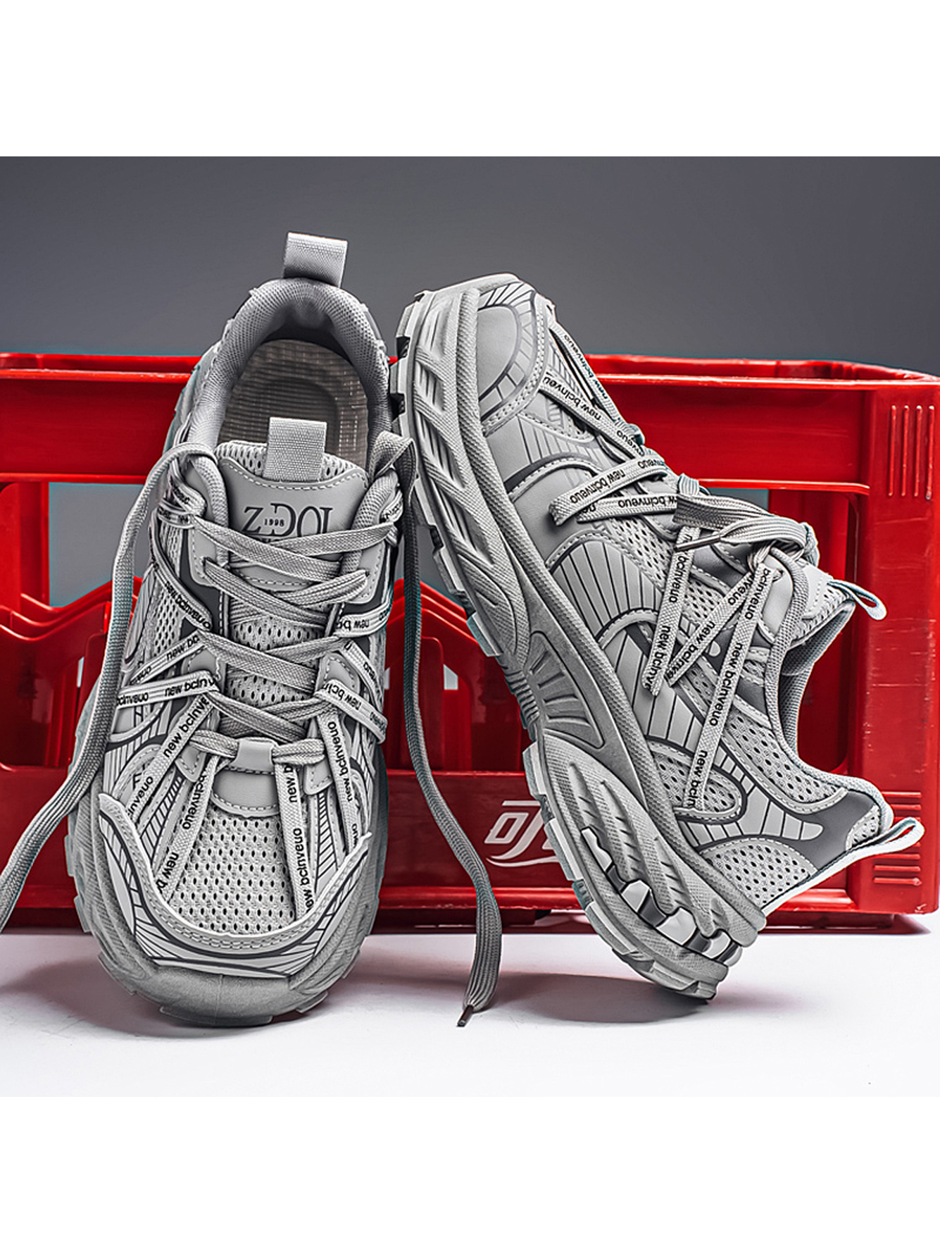 Grey Lace-Up Lightweight Athletic Sneakers