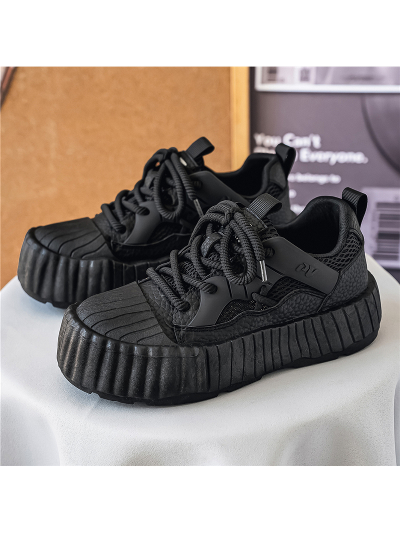 Black Solid Lace-Up Sport Sneakers