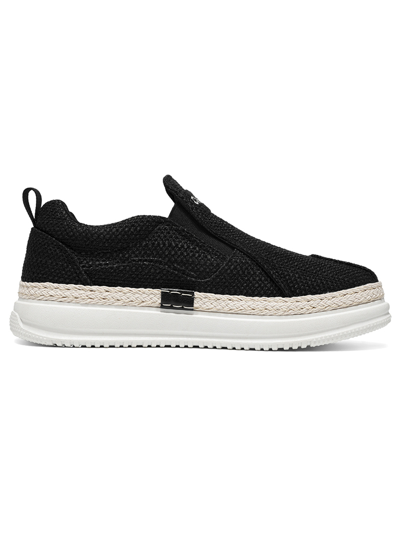 Black Slip-On Casual Shoes with Braided Espadrille Trim