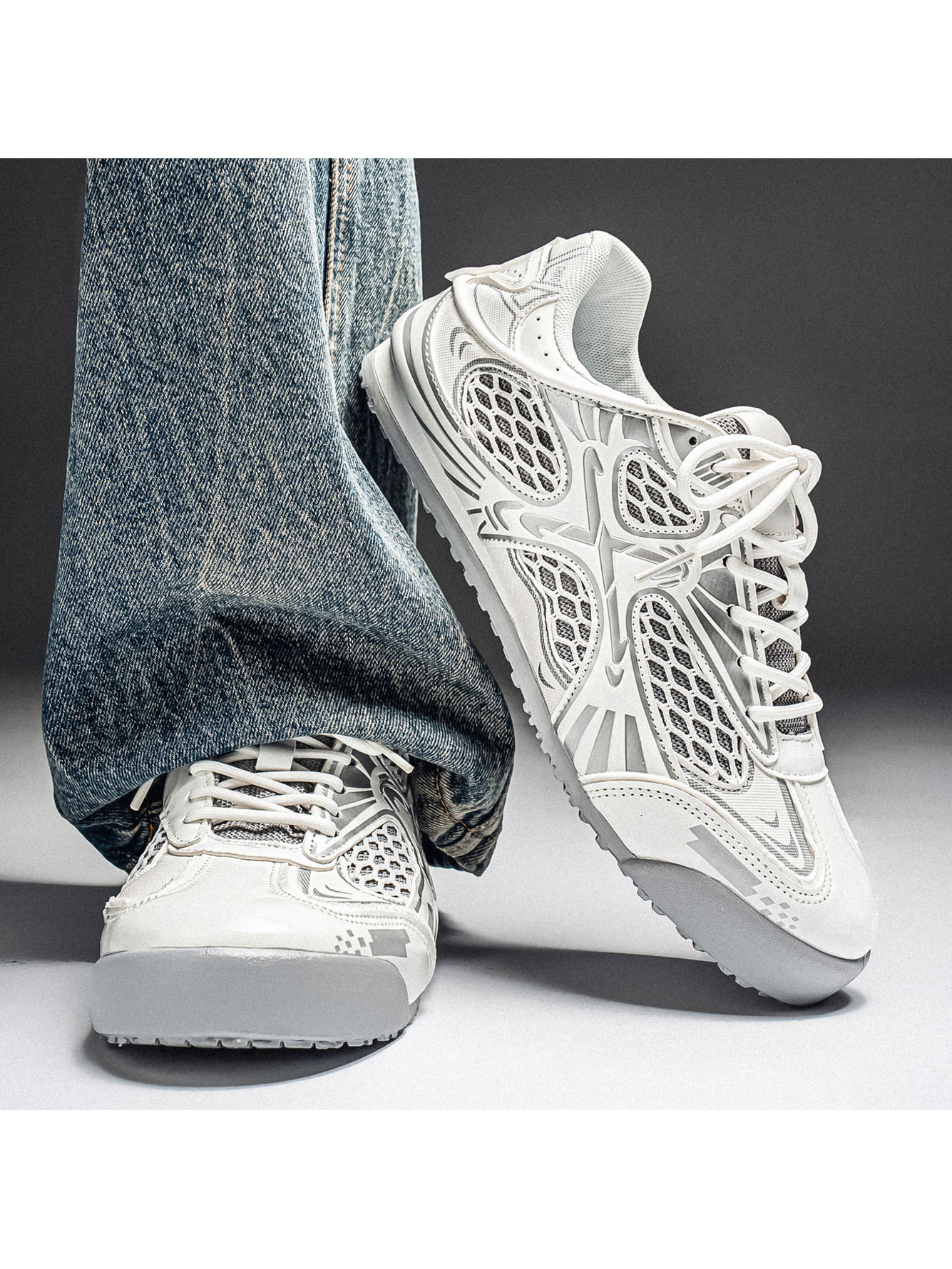 White Mesh Lace-Up Sneakers
