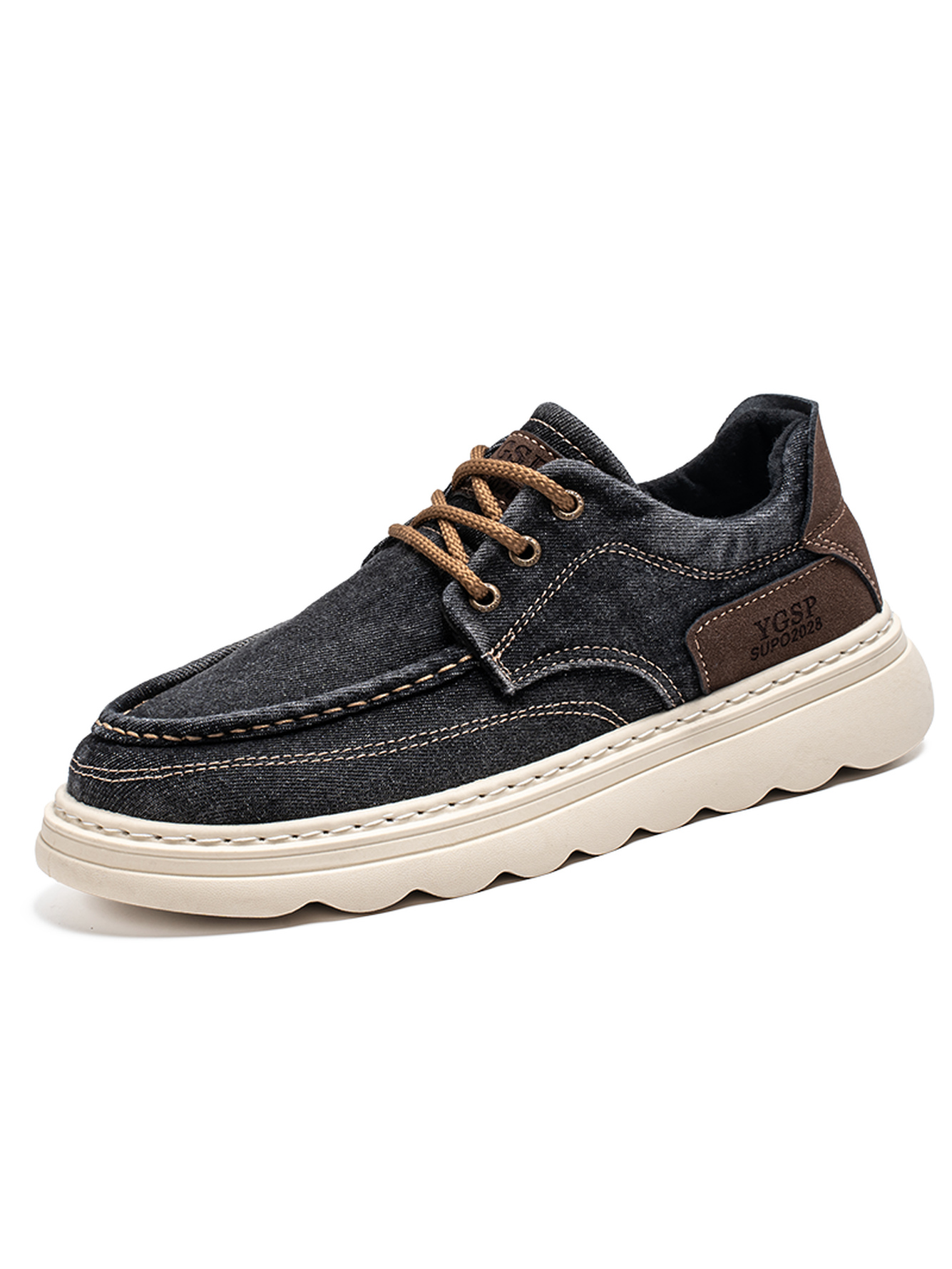 Beige Denim Lace-Up Casual Sneakers