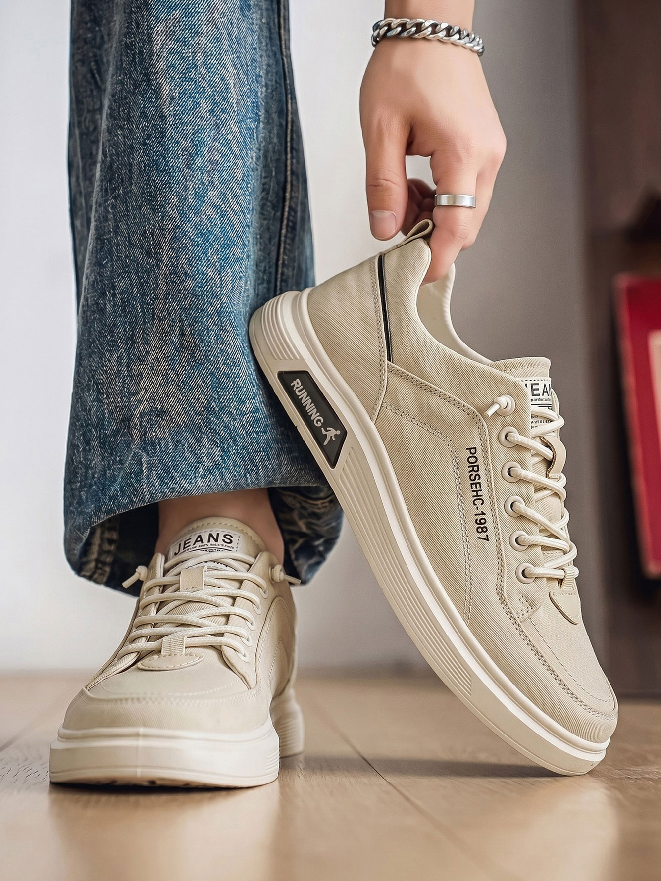 Khaki Lace-Up Lightweight Casual Sneakers