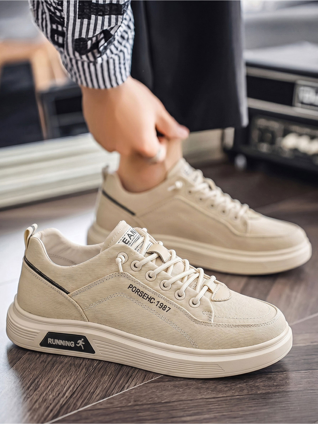 Khaki Lace-Up Lightweight Casual Sneakers