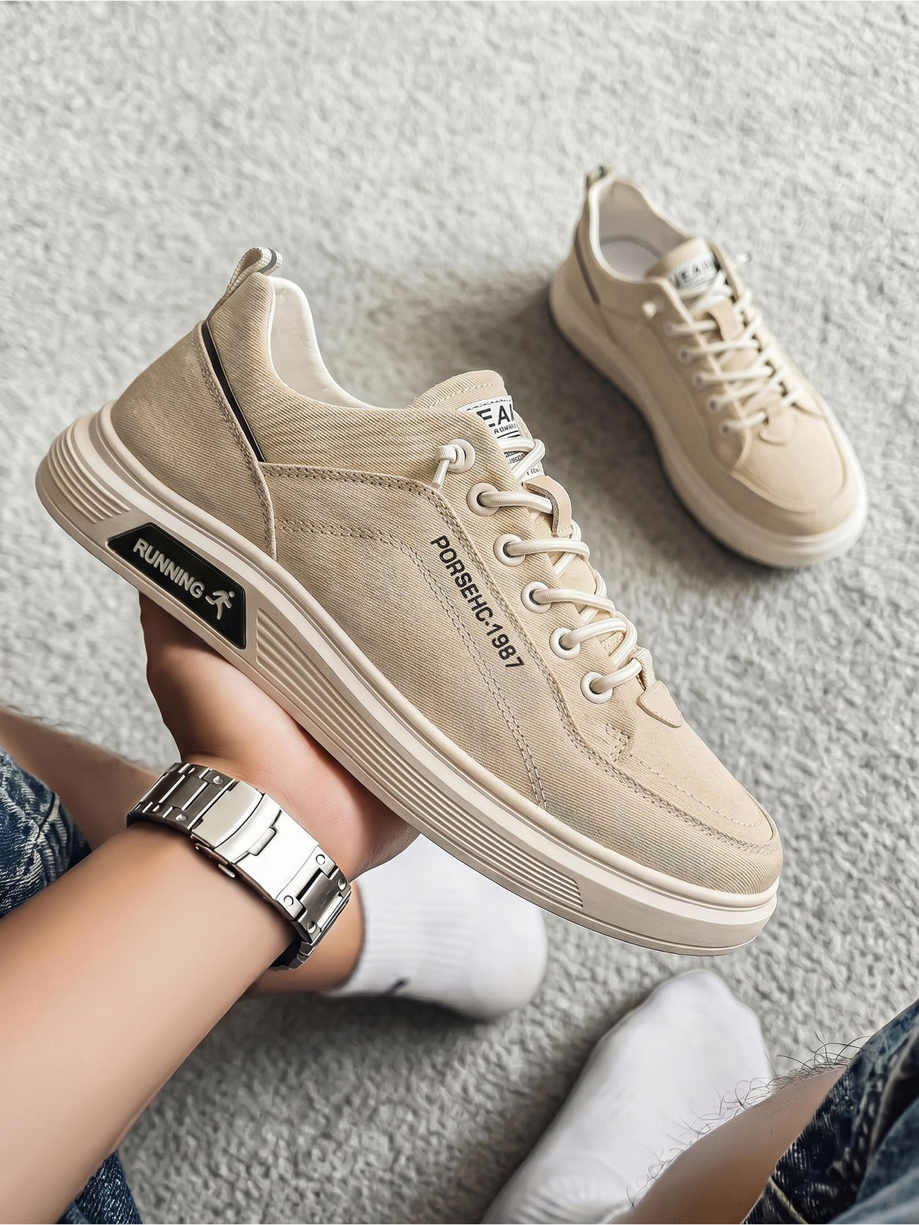 Khaki Lace-Up Lightweight Casual Sneakers