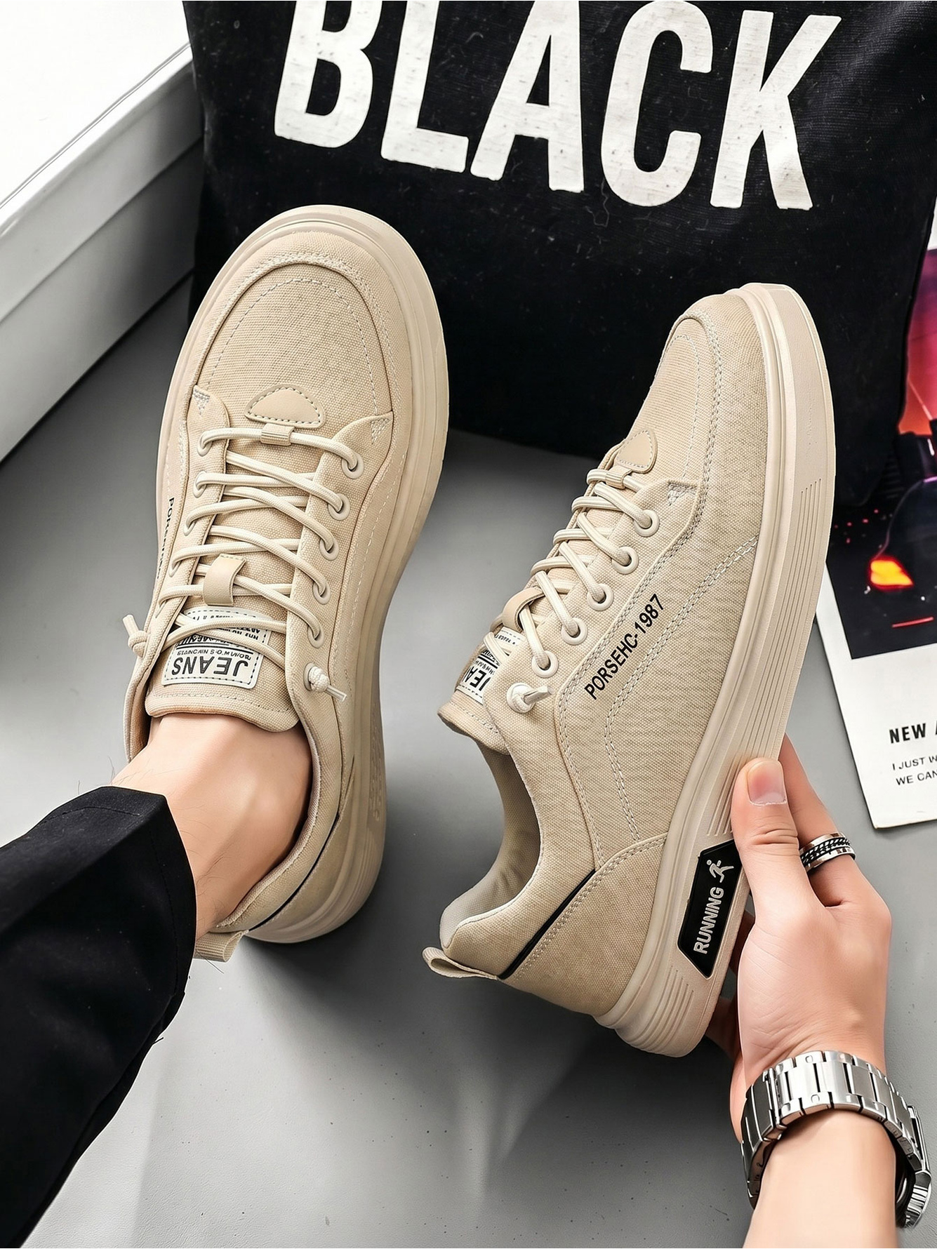 Khaki Lace-Up Lightweight Casual Sneakers