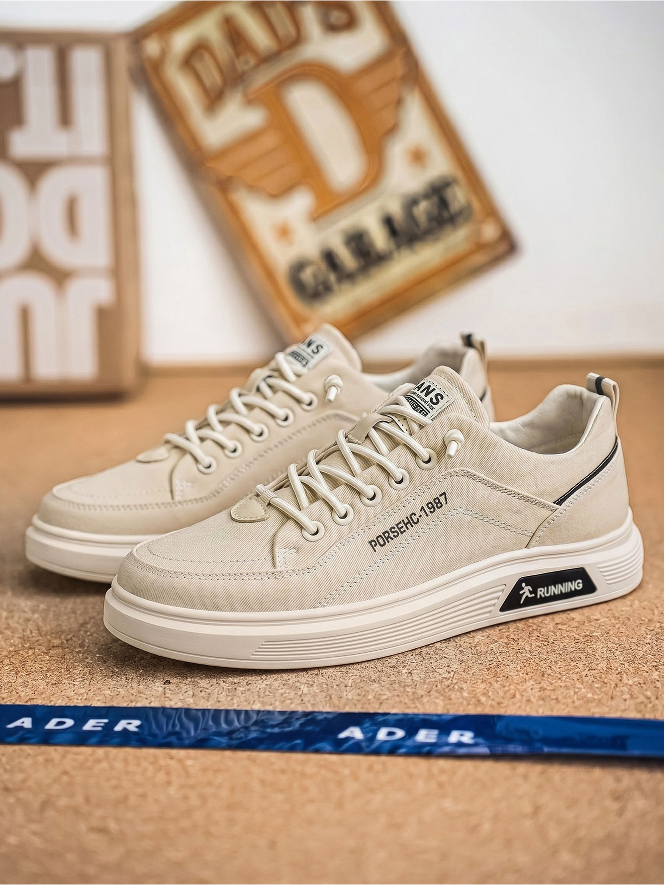 Khaki Lace-Up Lightweight Casual Sneakers