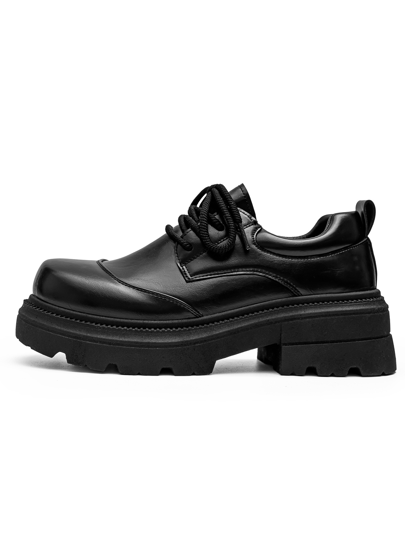 Black Lace-Up Casual Shoes with Chunky Sole