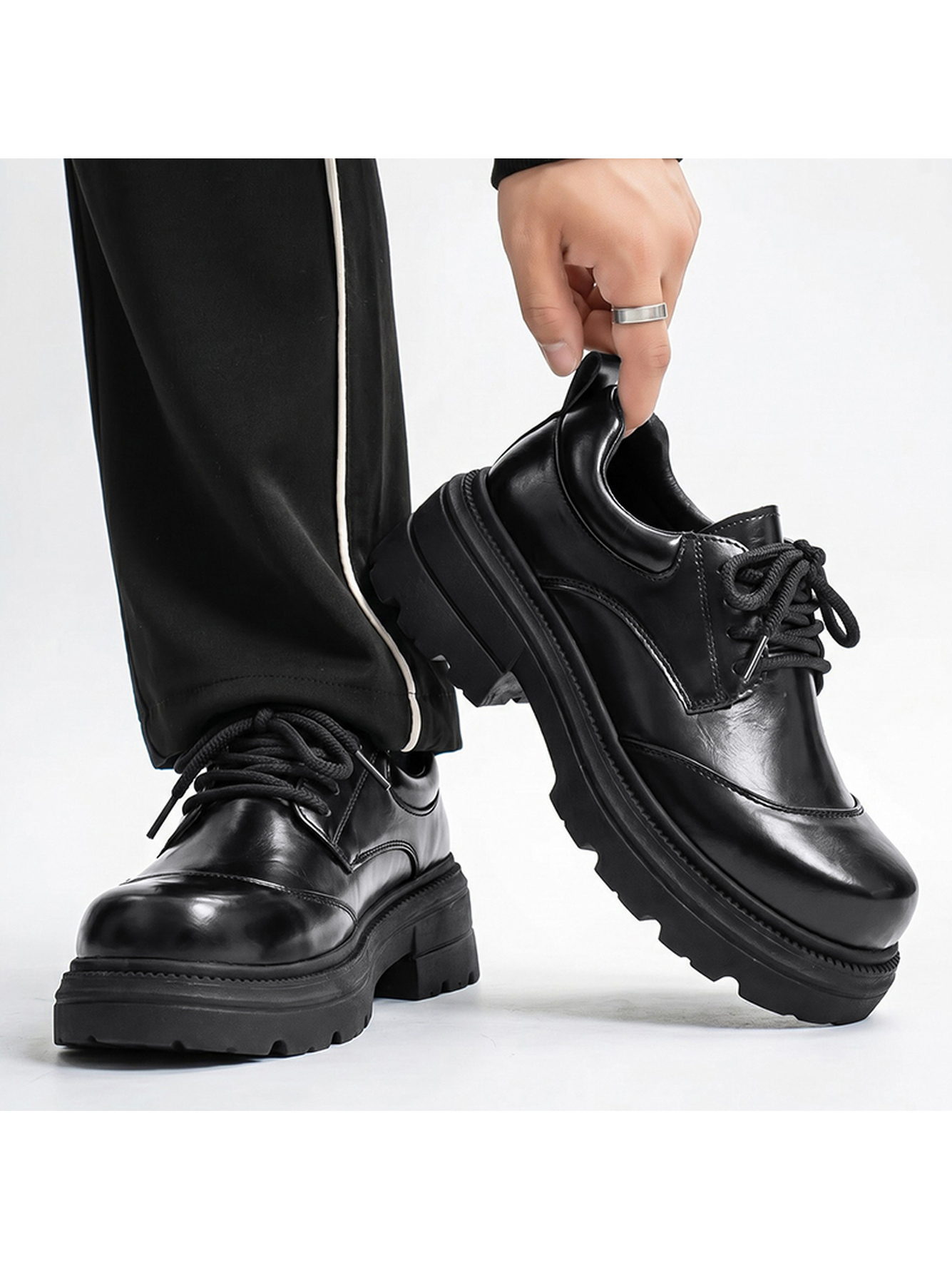 Black Lace-Up Casual Shoes with Chunky Sole