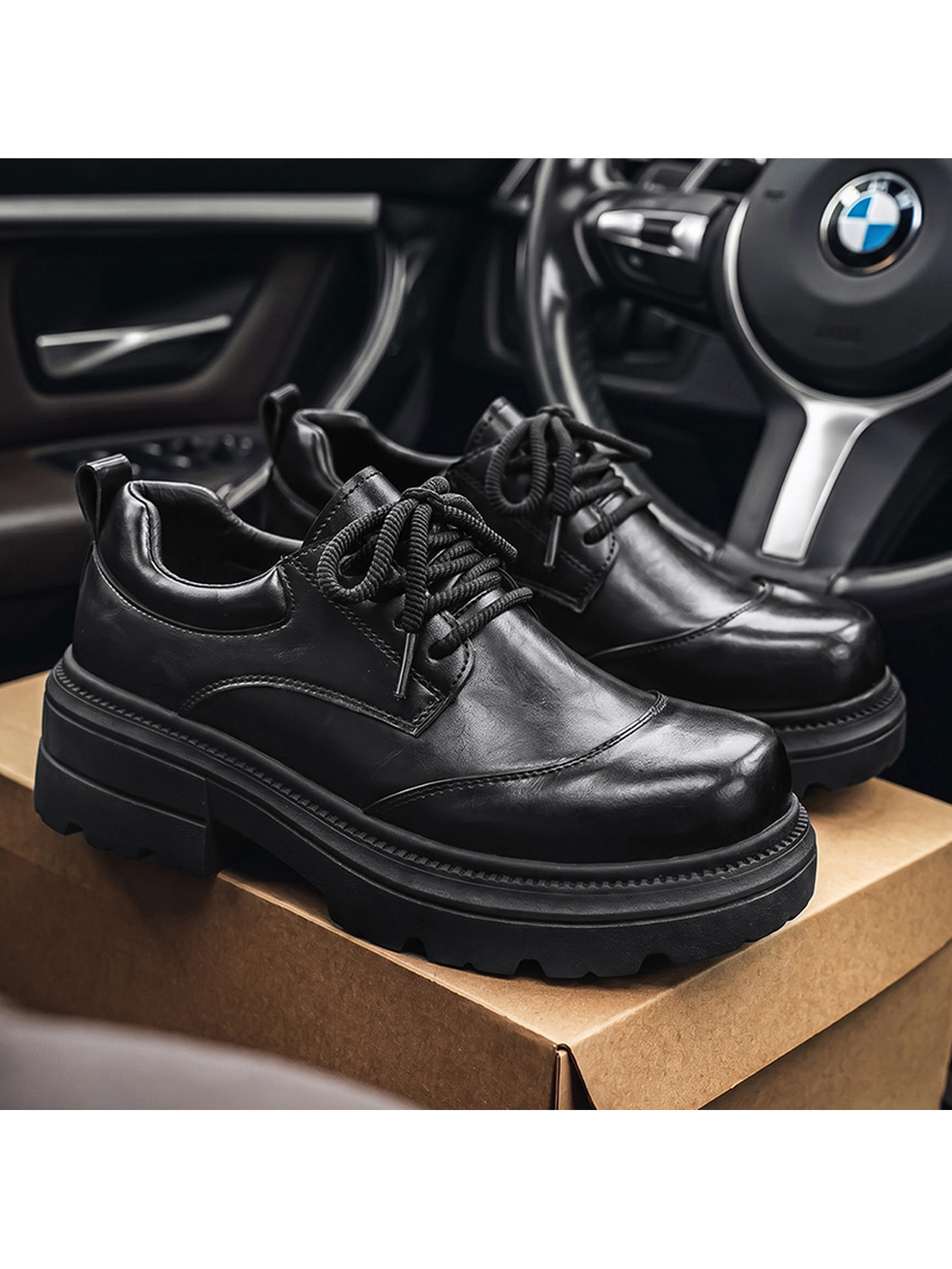 Black Lace-Up Casual Shoes with Chunky Sole