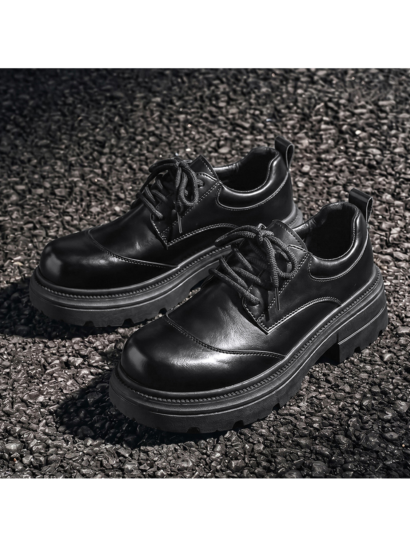 Black Lace-Up Casual Shoes with Chunky Sole