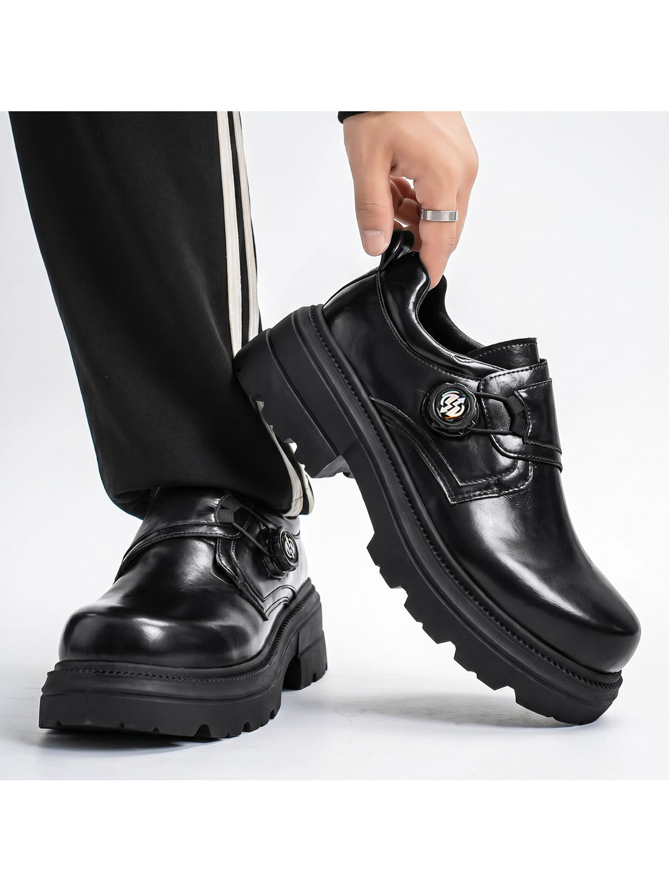 Black Chunky Sole Loafers - Slip-On Casual Shoes