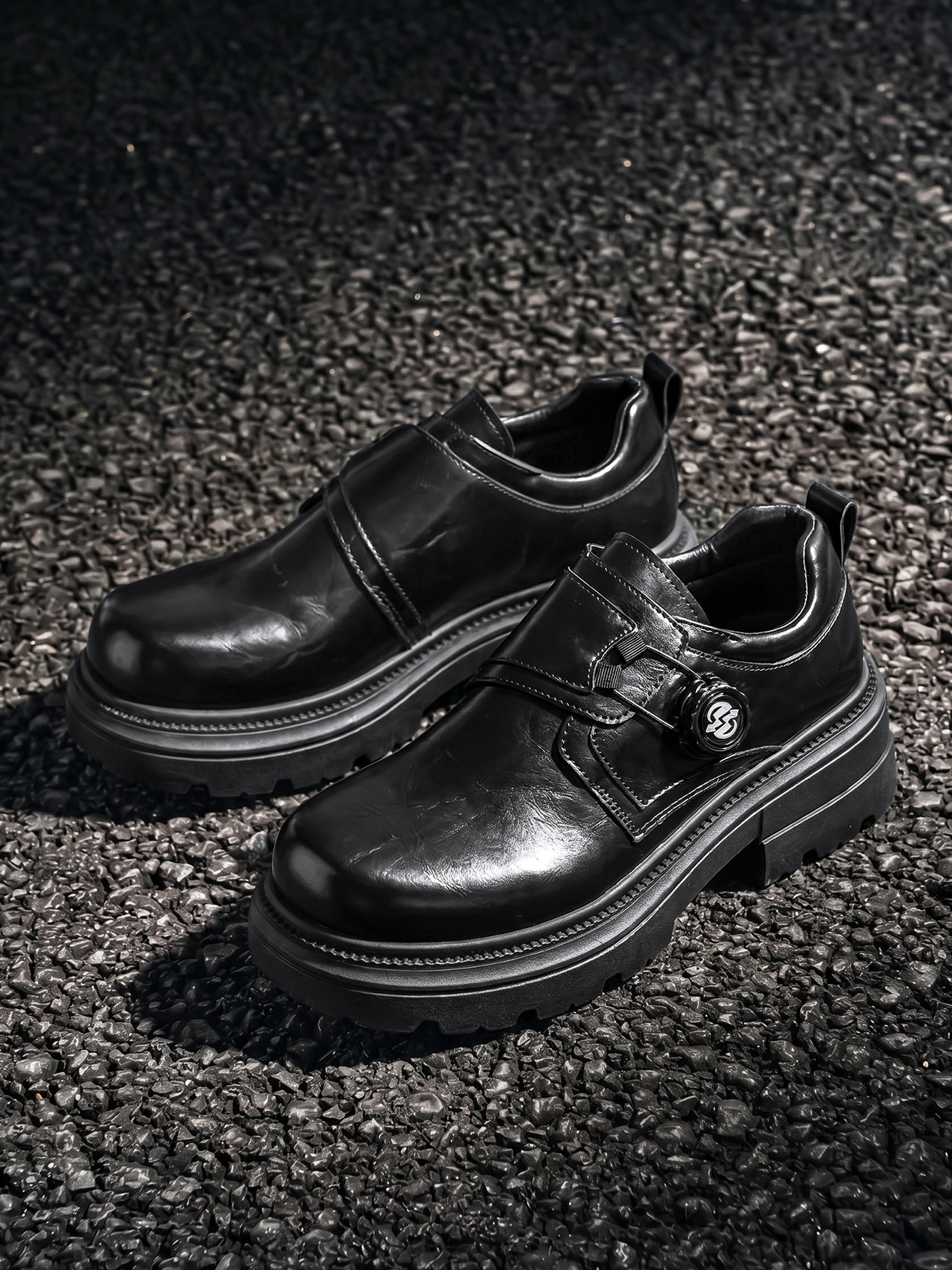 Black Chunky Sole Loafers - Slip-On Casual Shoes