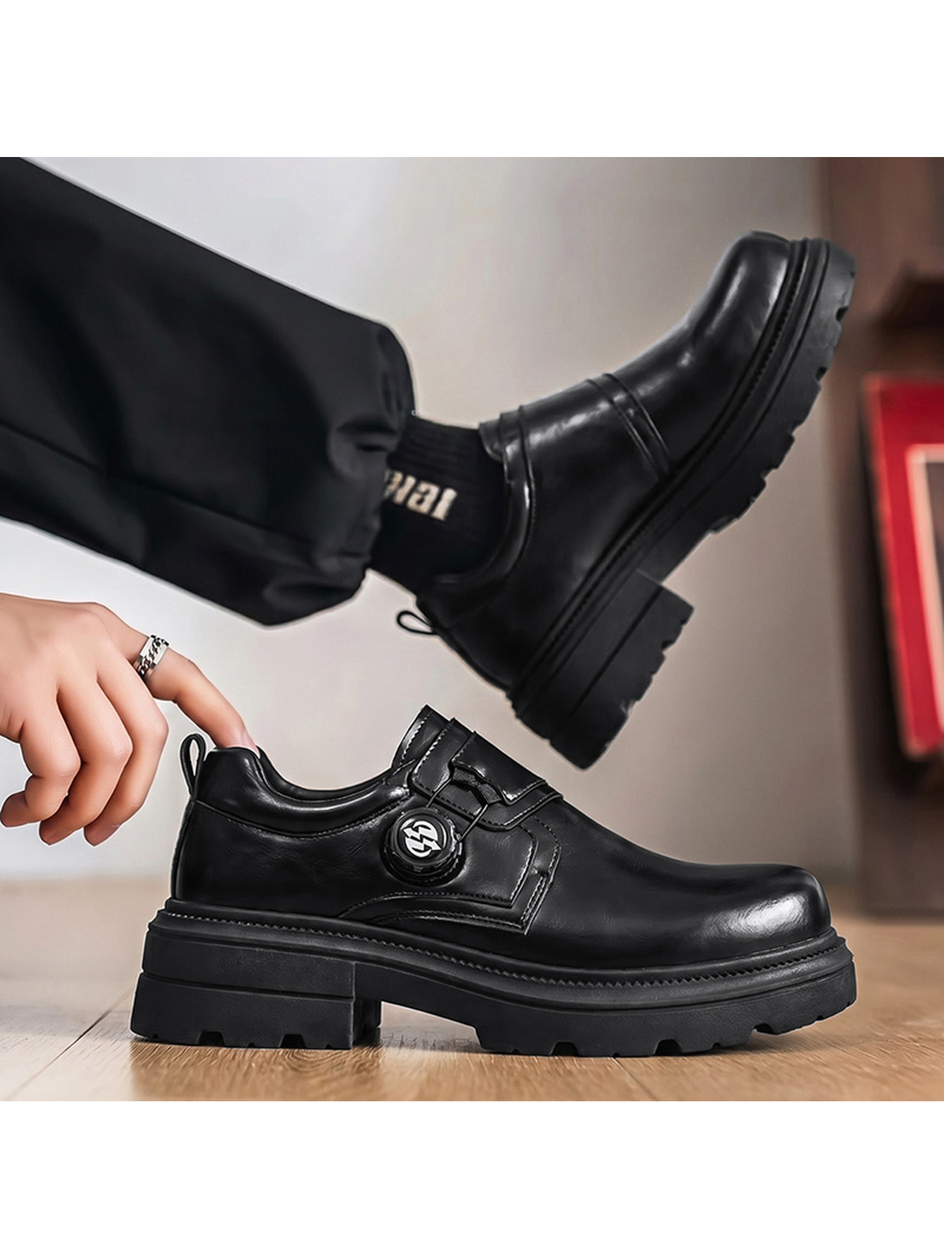 Black Chunky Sole Loafers - Slip-On Casual Shoes