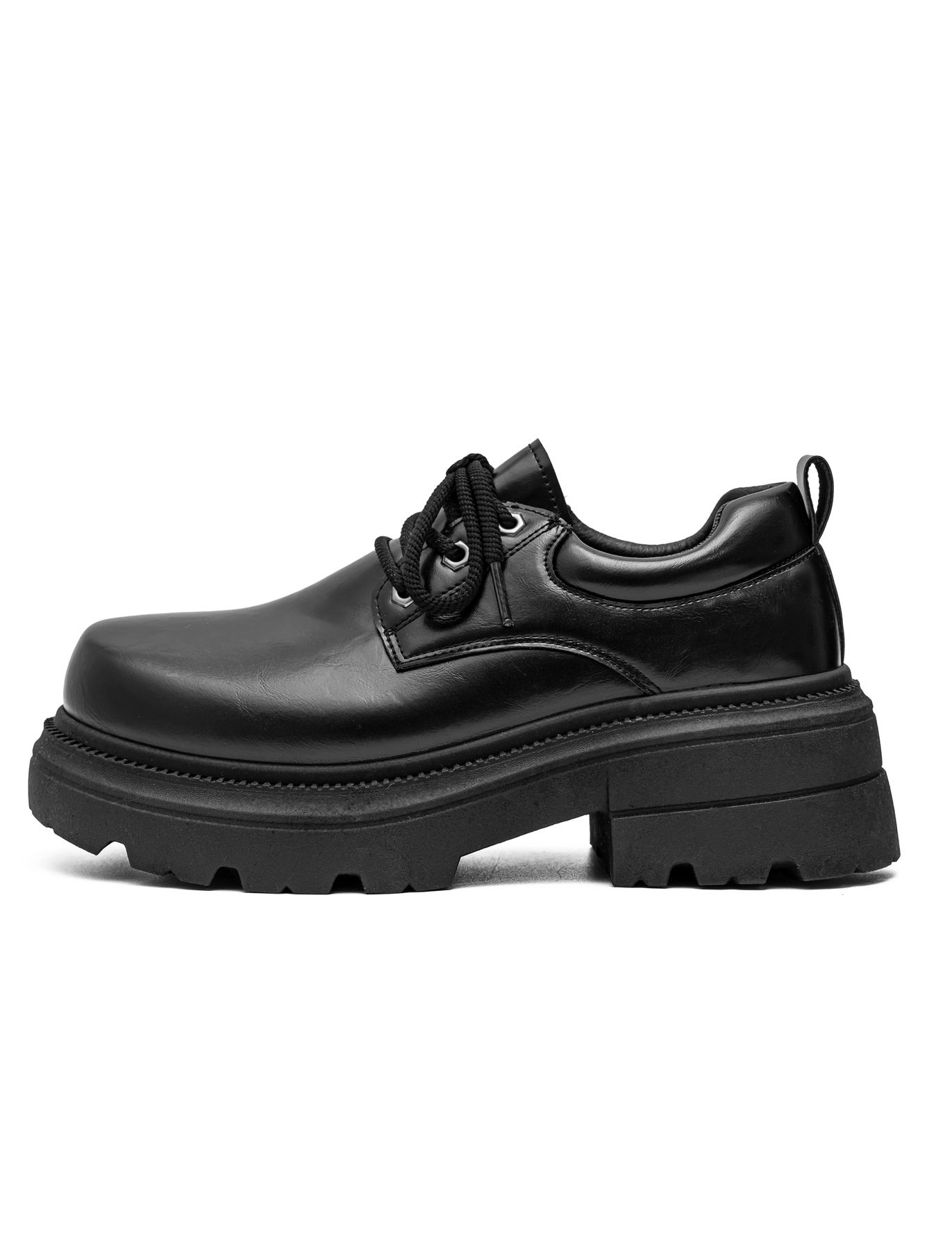 Black Lace-Up Casual Derby Shoes - Chunky Sole