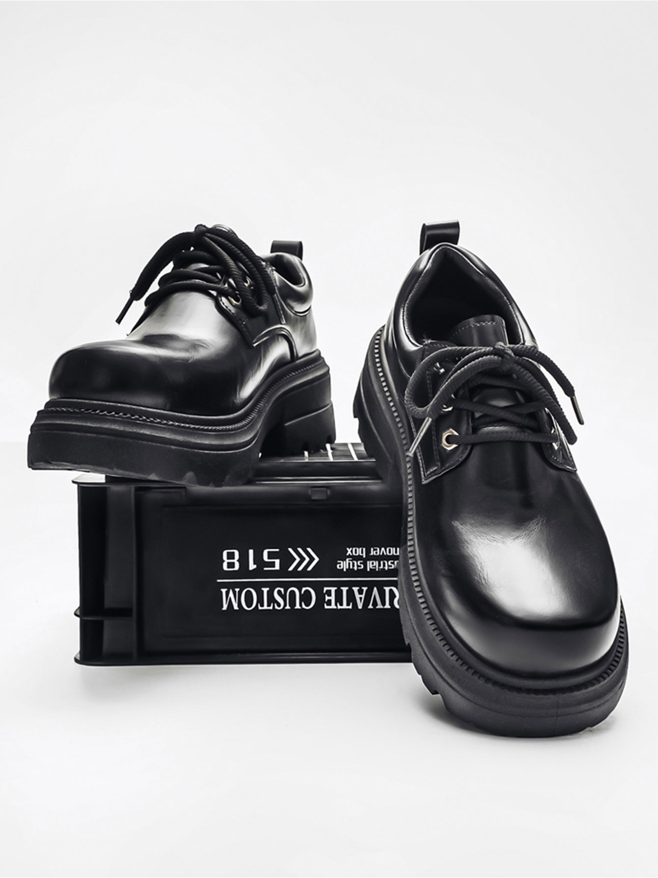 Black Lace-Up Casual Derby Shoes - Chunky Sole