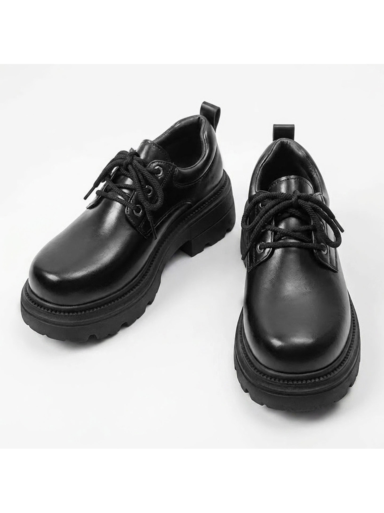 Black Lace-Up Casual Derby Shoes - Chunky Sole