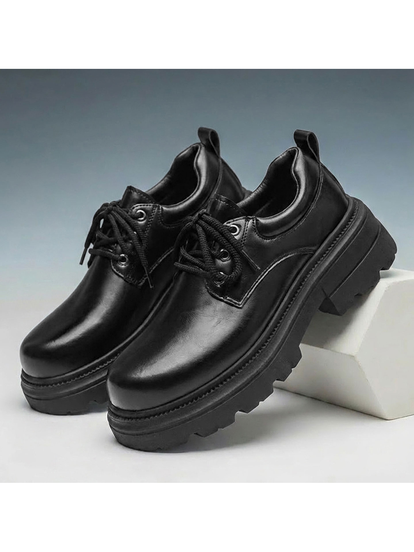 Black Lace-Up Casual Derby Shoes - Chunky Sole