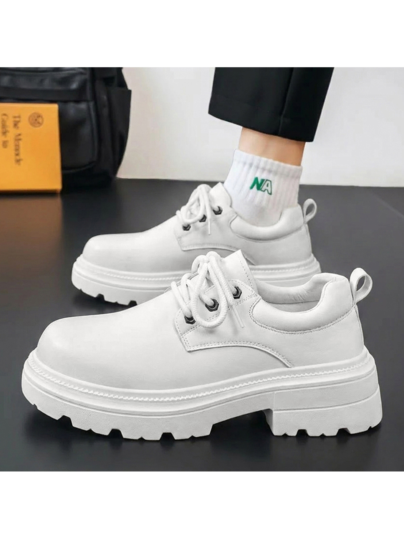 White Chunky Sole Casual Derby Shoes