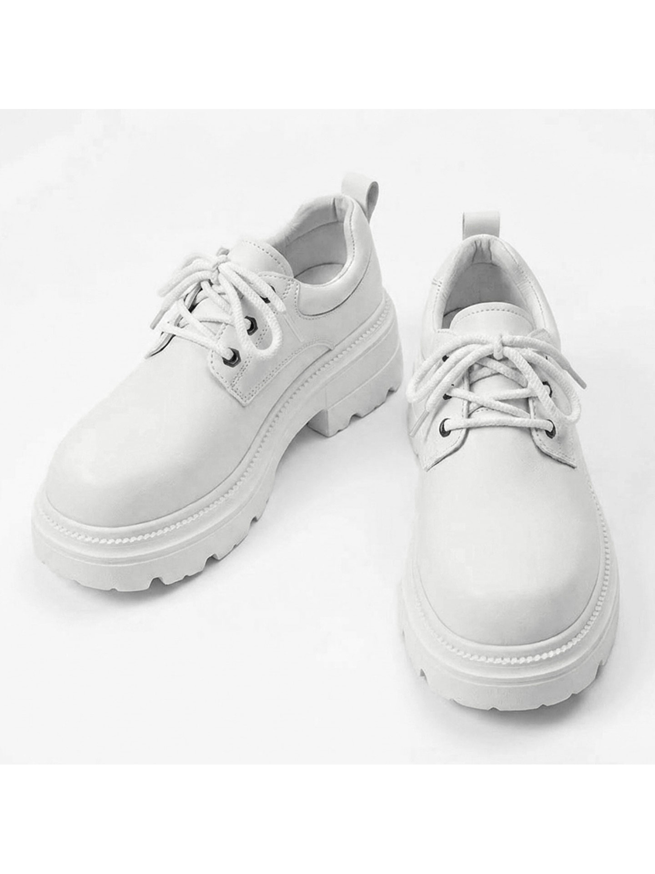 White Chunky Sole Casual Derby Shoes