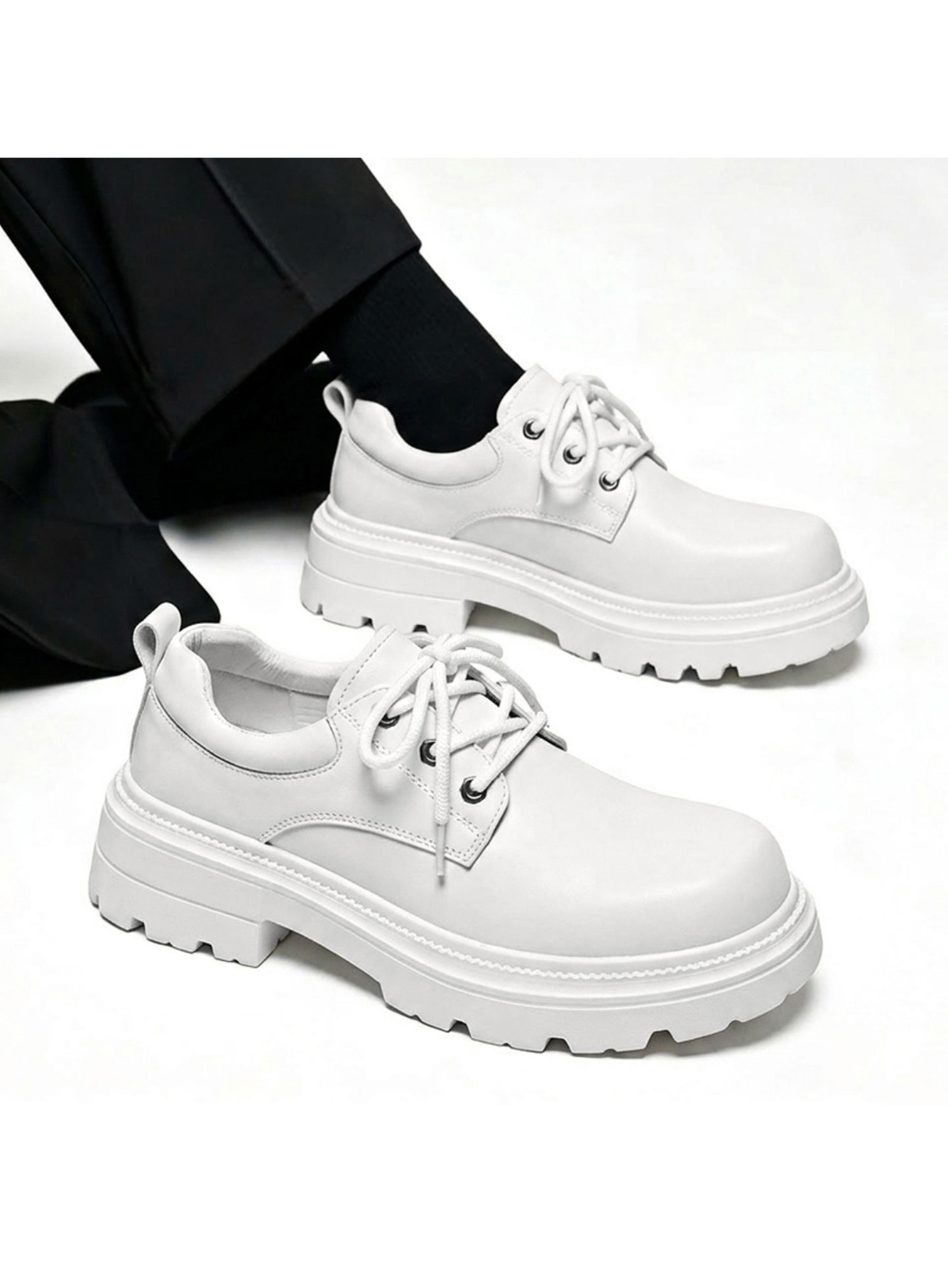 White Chunky Sole Casual Derby Shoes