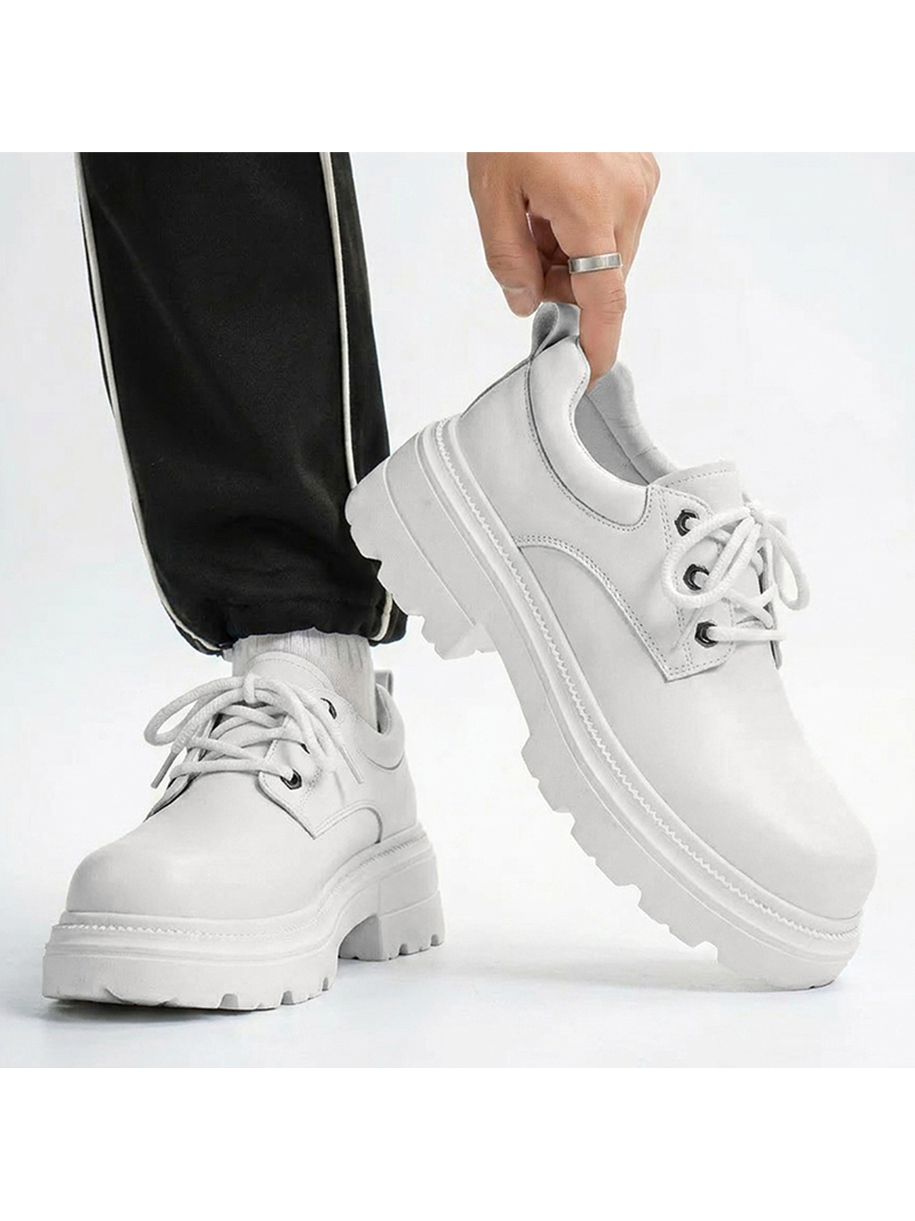 White Chunky Sole Casual Derby Shoes