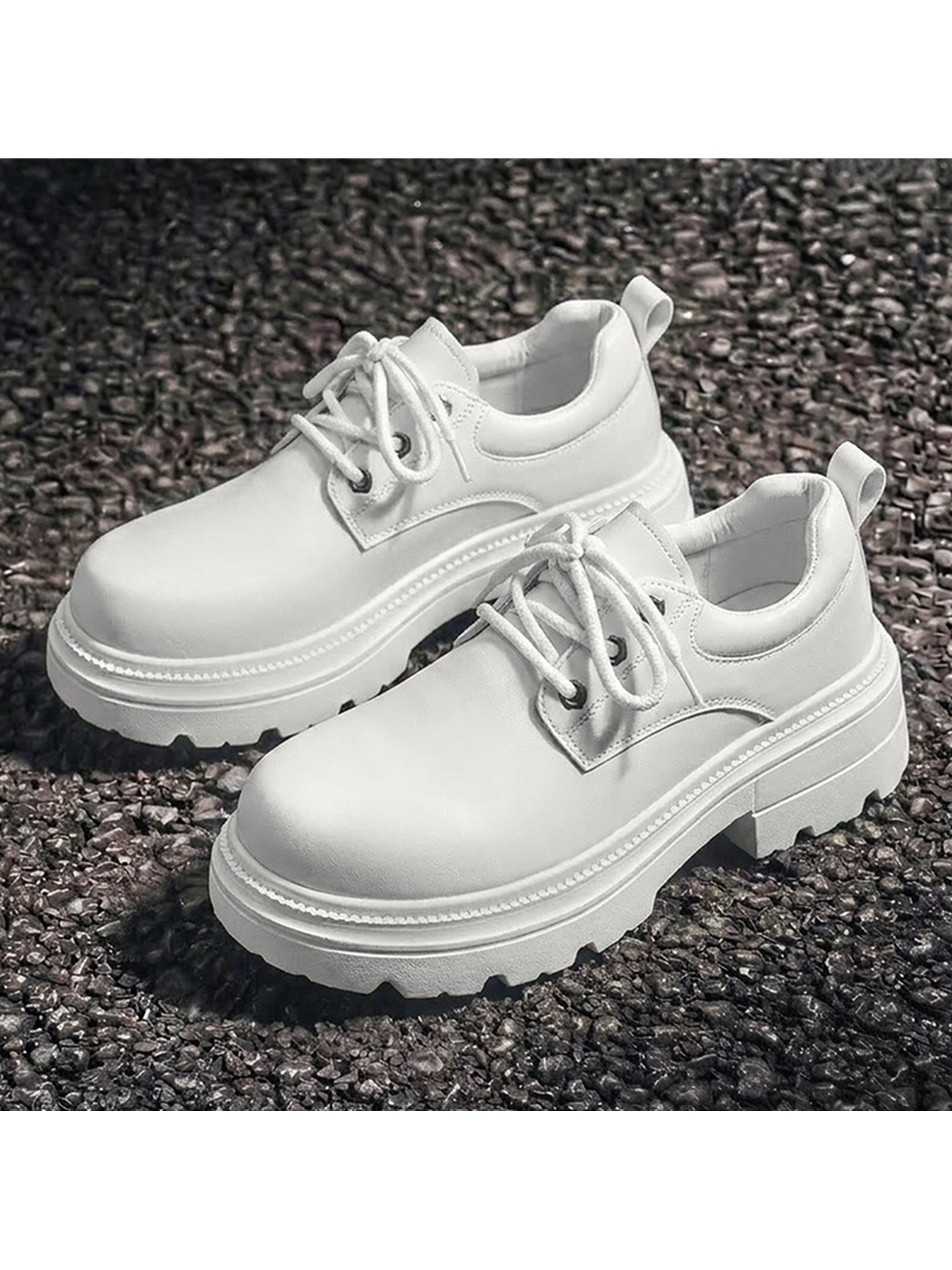 White Chunky Sole Casual Derby Shoes