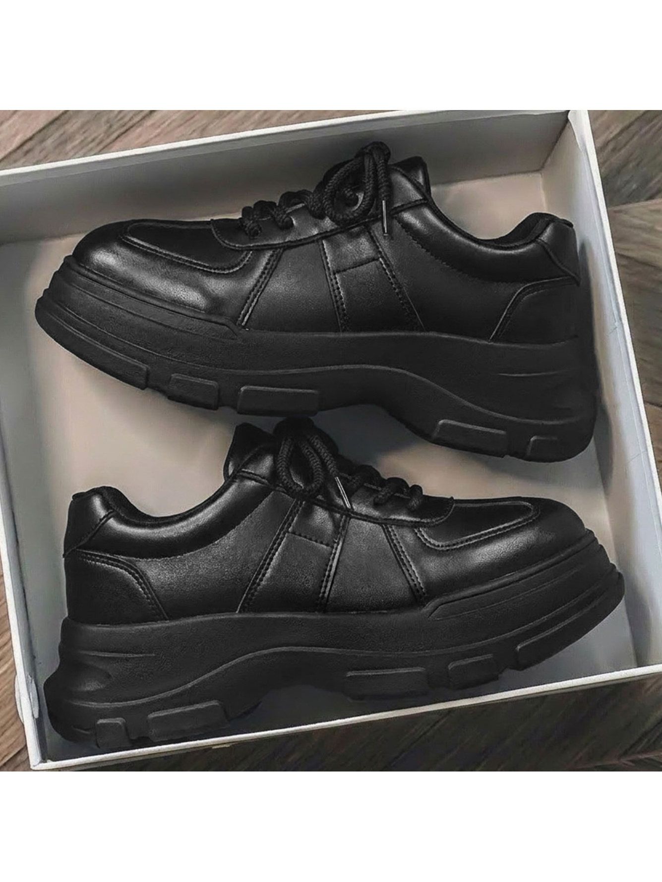Black Chunky Sole Casual Shoes