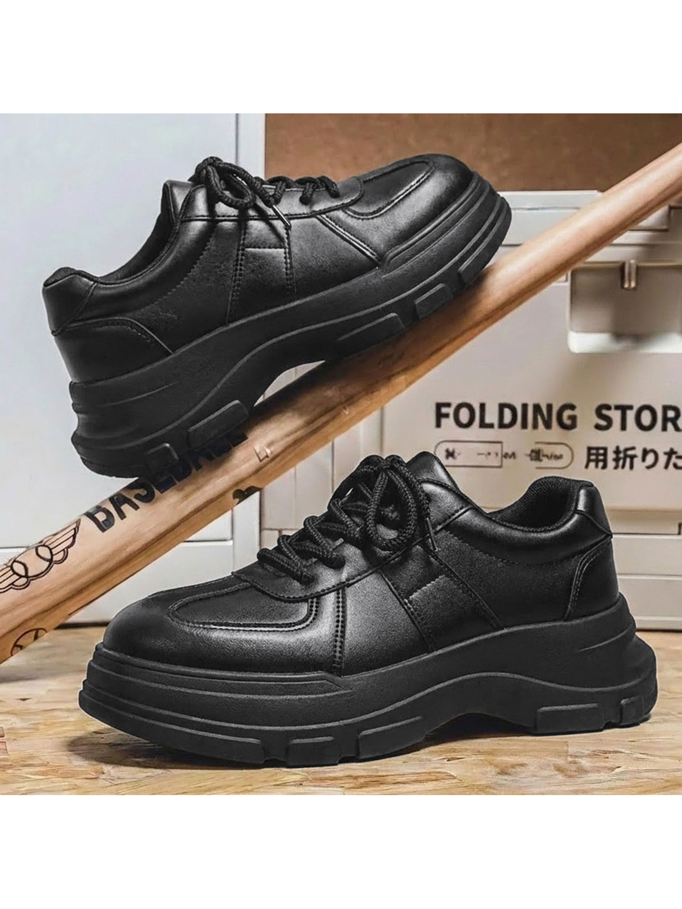 Black Chunky Sole Casual Shoes