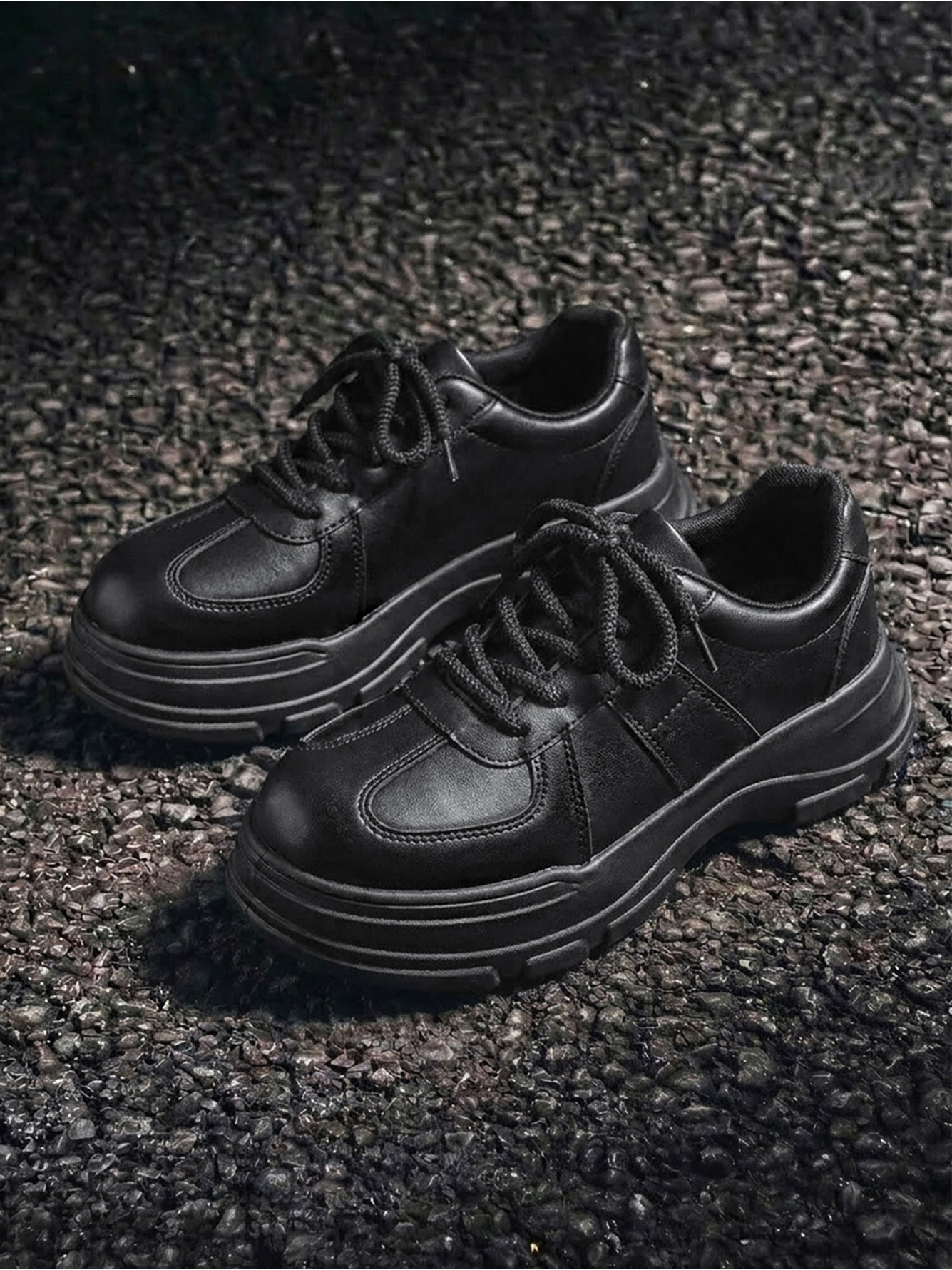 Black Chunky Sole Casual Shoes